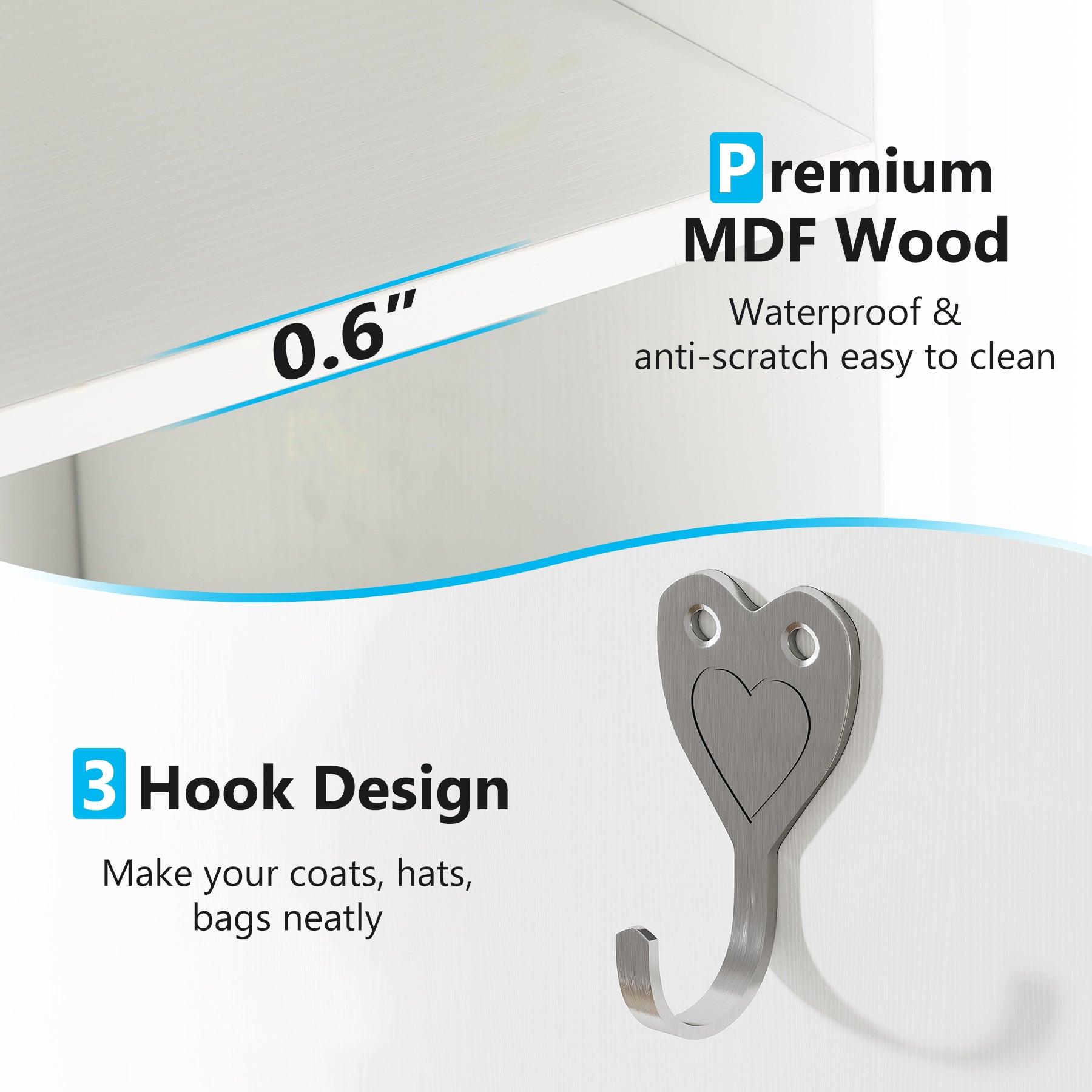 Freestanding Shoe Cabinet, 24 Pair Shoe Rack with Side Hooks Tribesigns