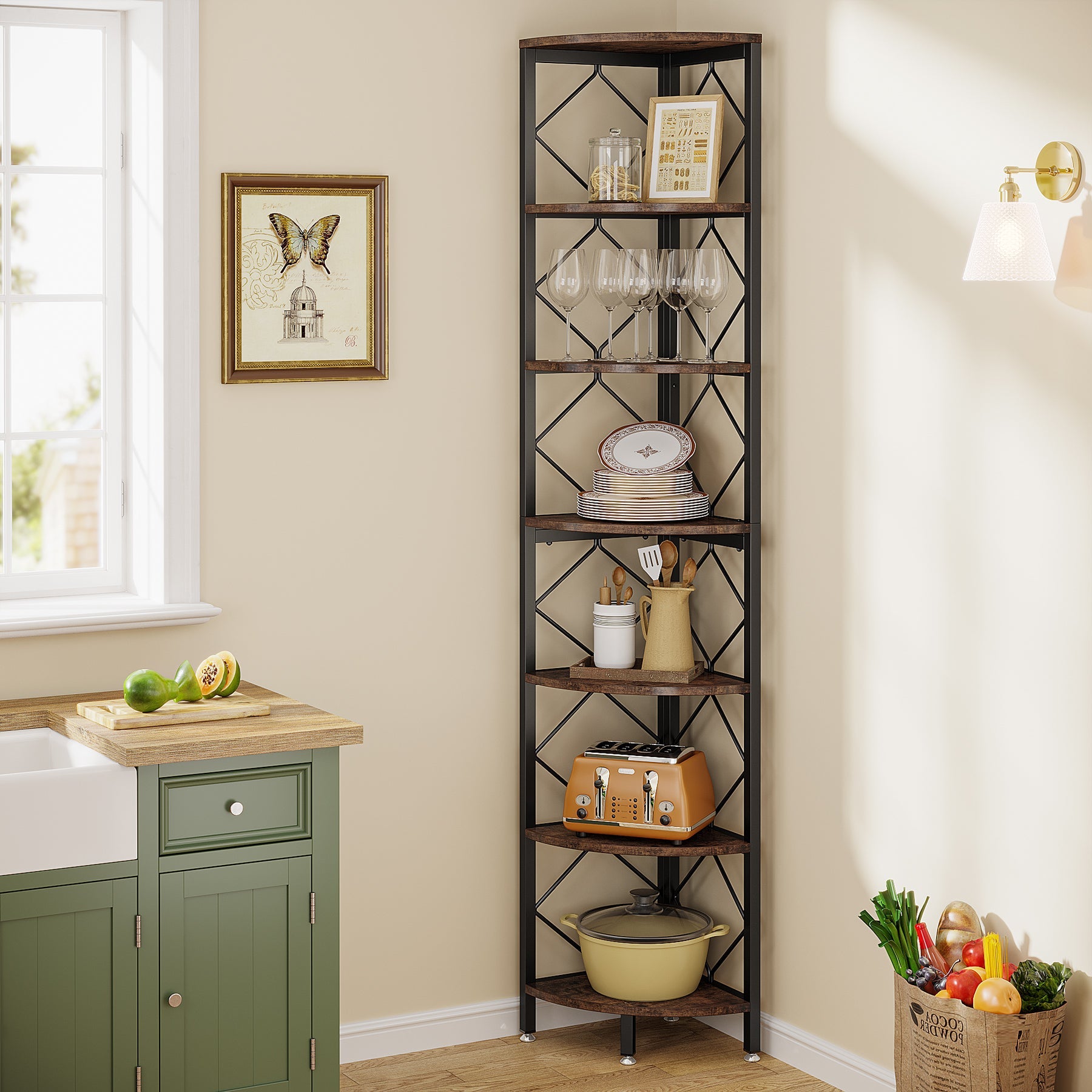 7-Tier Corner Shelf, 78.7” Corner Bookcase Slim Corner Storage Rack Tribesigns