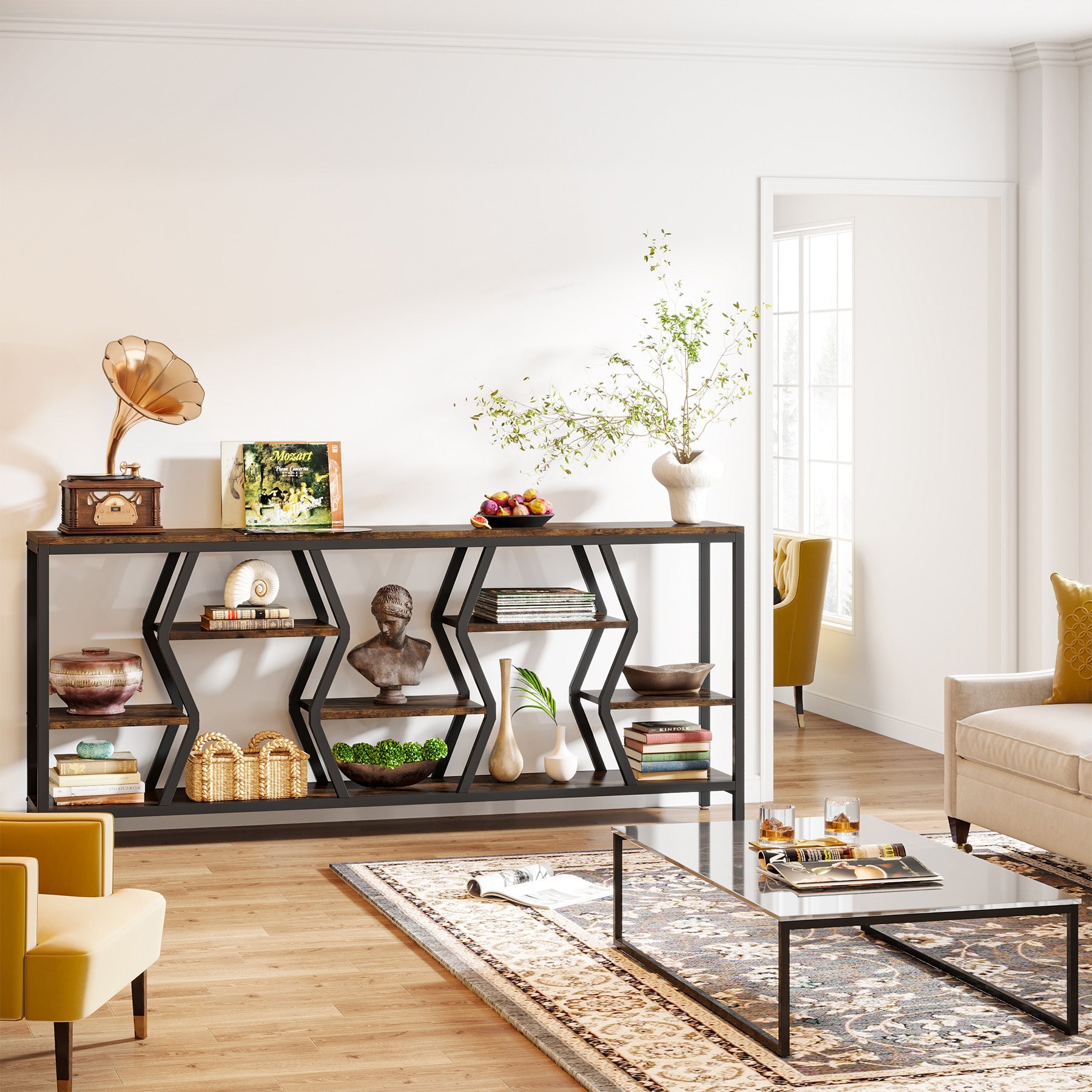 70.9" Console Table Industrial Sofa Table with Storage Shelves Tribesigns