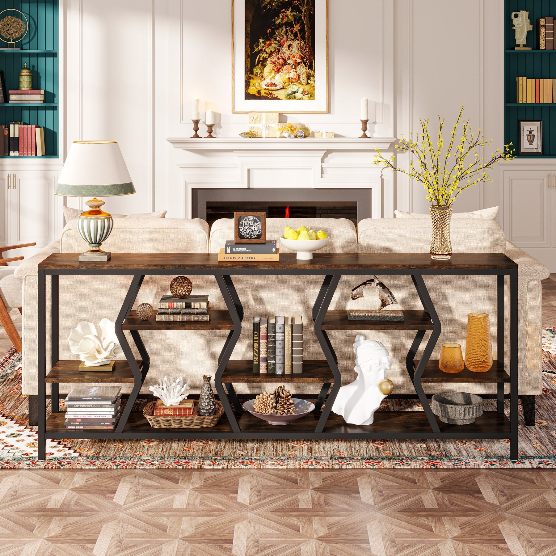 70.9" Console Table Industrial Sofa Table with Storage Shelves Tribesigns