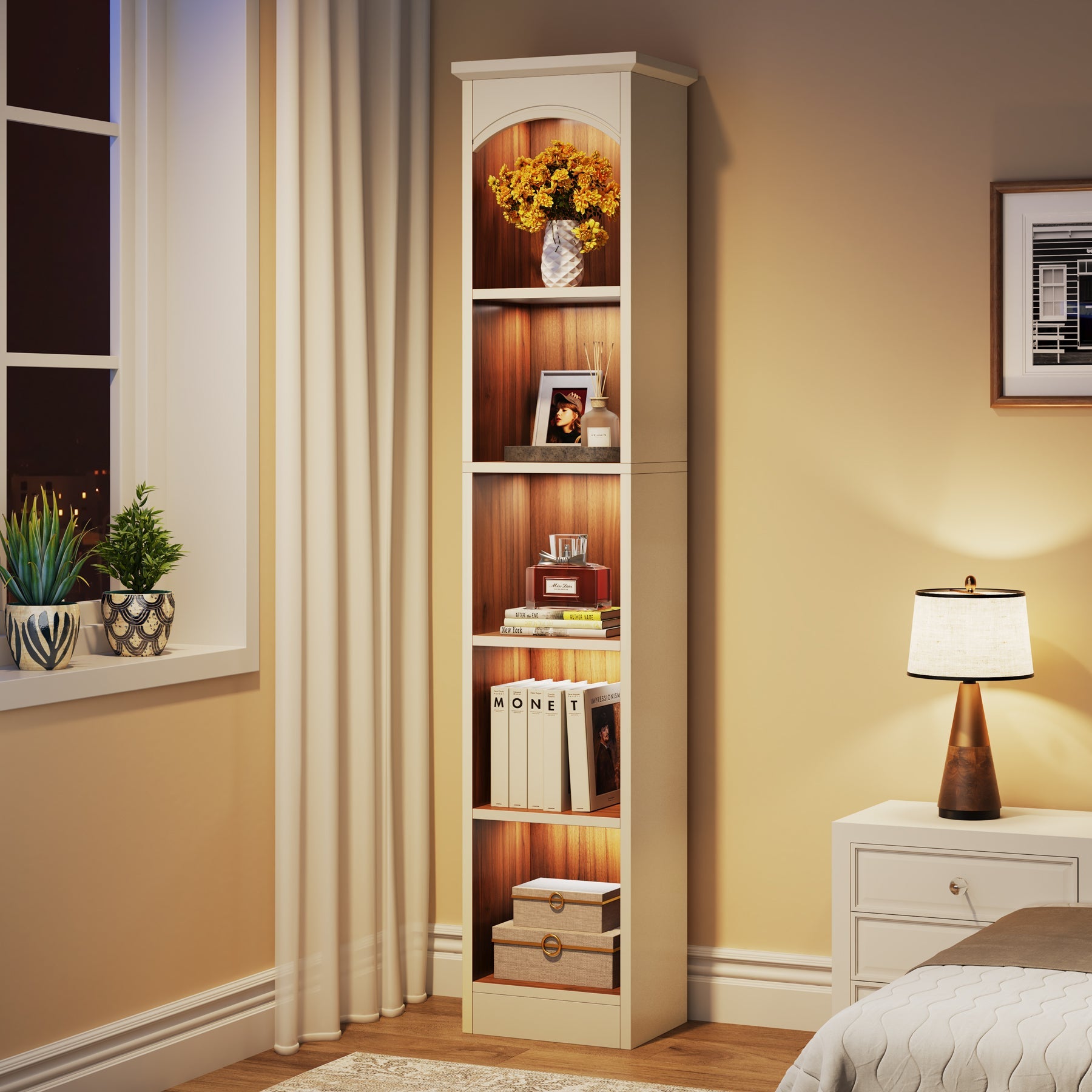 70.9" Narrow Bookcase, 5-Tier Cube Bookshelf Display Rack with Storage Tribesigns