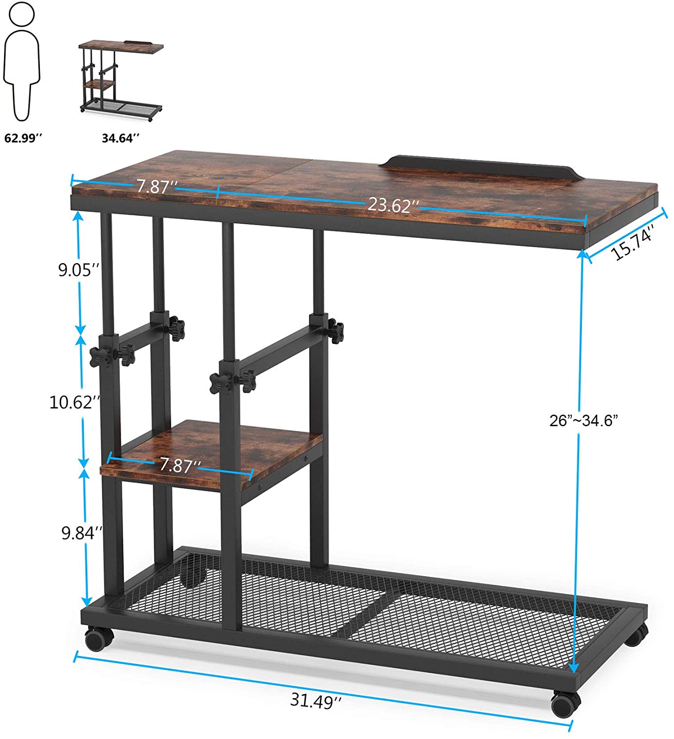 C Table, Mobile Snack Side Table with Tiltable Drawing Board Tribesigns