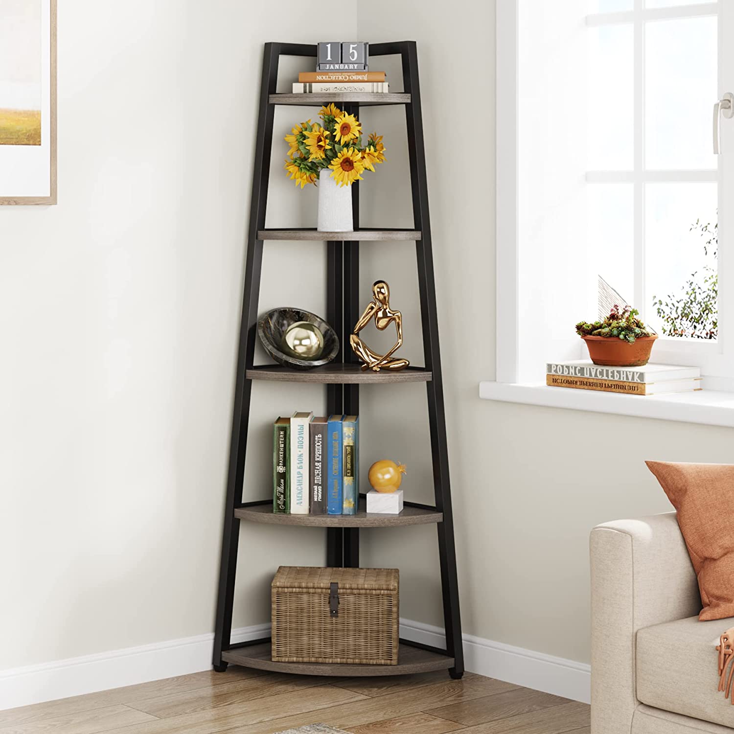 Tribesigns Corner Shelf, 70" Tall Corner Ladder Shelf Small Bookshelf Tribesigns