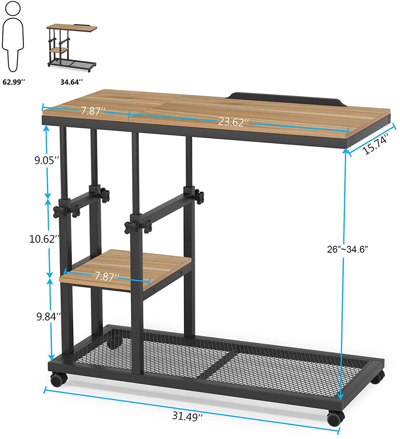 C Table, Height Adjustable Snack Tray Table with Wheels Tribesigns