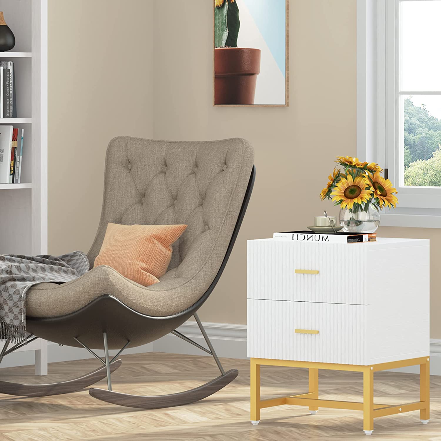 Nightstand, Modern Bed Side End Table with 2-Drawer Tribesigns