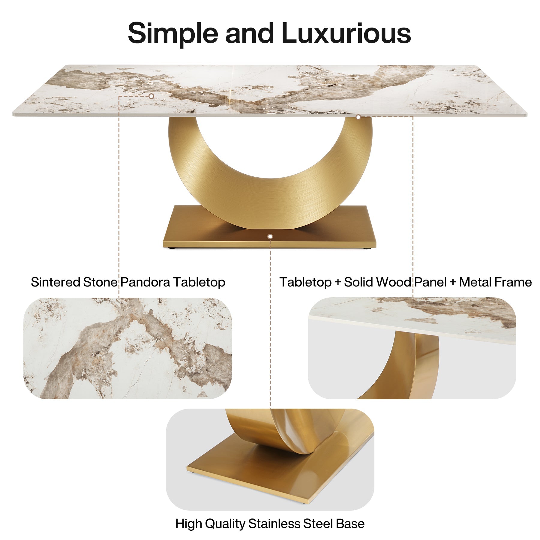 78.7" Sintered Stone Dining Table with Stainless Steel Pedestal for 8 people Tribesigns