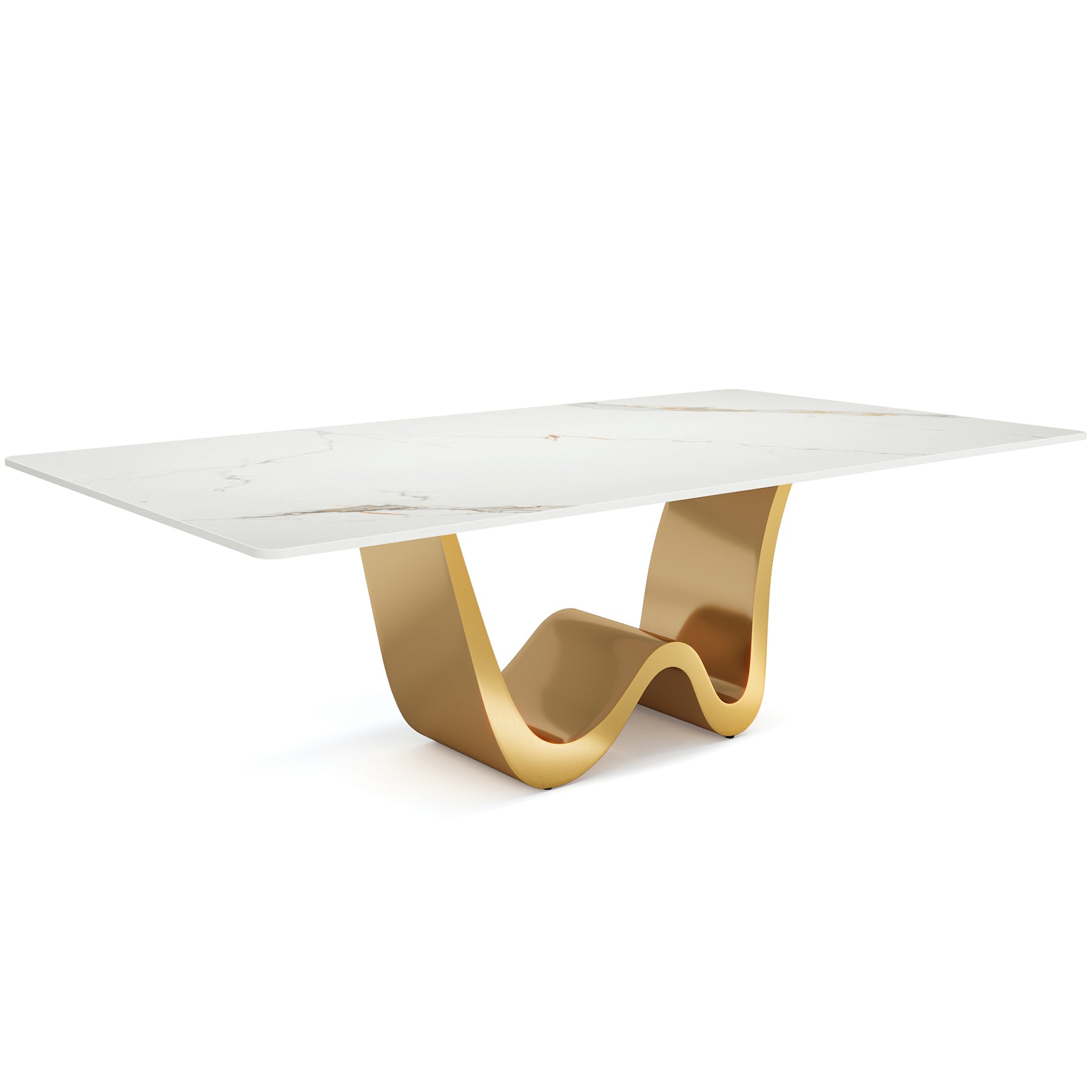 79" Rectangle Sintered Stone Dining Table for 8 Seaters, Stainless Steel Pedestal Tribesigns