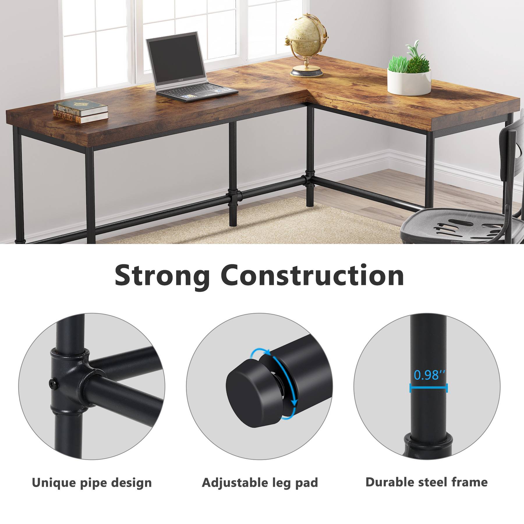 Tribesigns L-Shaped Desk, 67" Industrial Reversible Computer Corner Desk Tribesigns