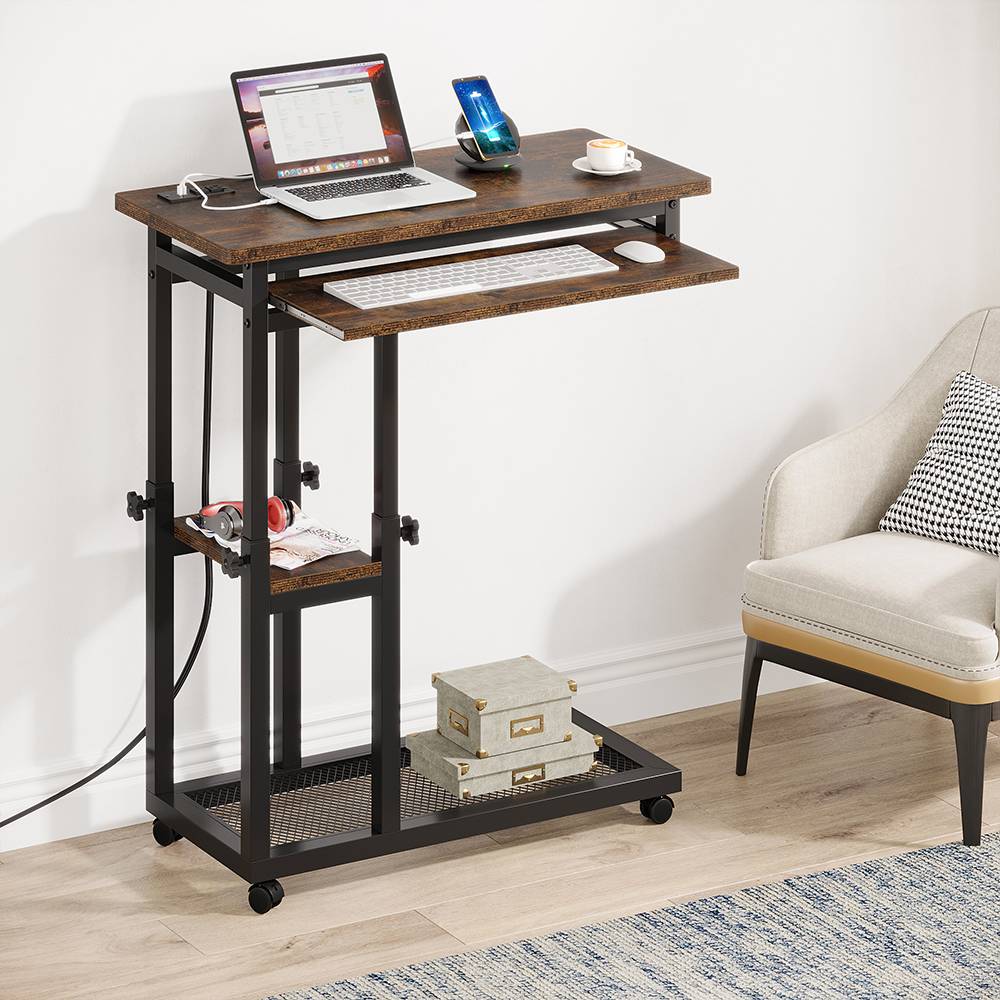 C Table, Mobile Portable Desk Side Table with Power Outlet Tribesigns