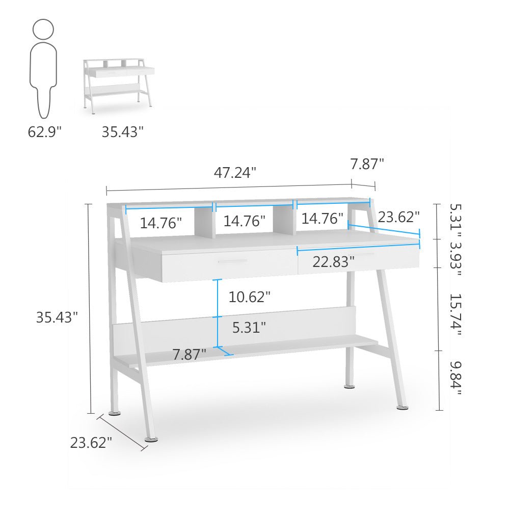 Tribesigns Computer Desk, 47" Writing Desk with Storage Shelf & Drawers Tribesigns