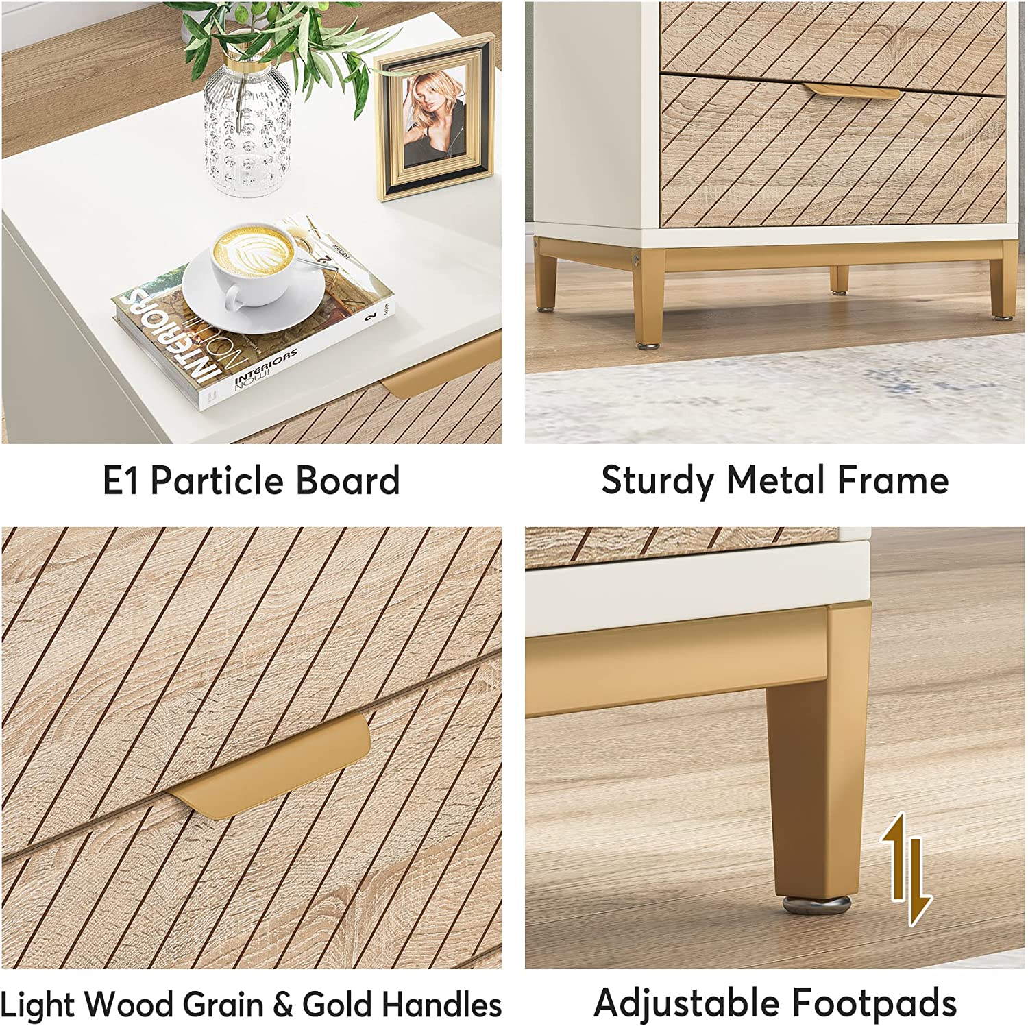 Nightstand, 3 Drawers Bedside End Table for Bedroom Tribesigns