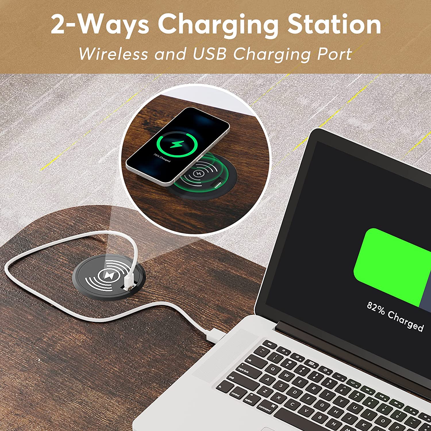 Tribesigns Height Adjustable Desk, Mobile Portable Desk with Wireless Charging Station Tribesigns