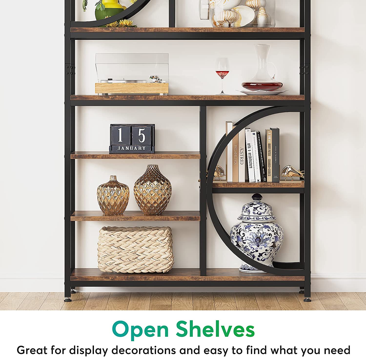 Tribesigns Bookshelf, Industrial 8-Tier Etagere Bookcases Open Display Shelves Tribesigns