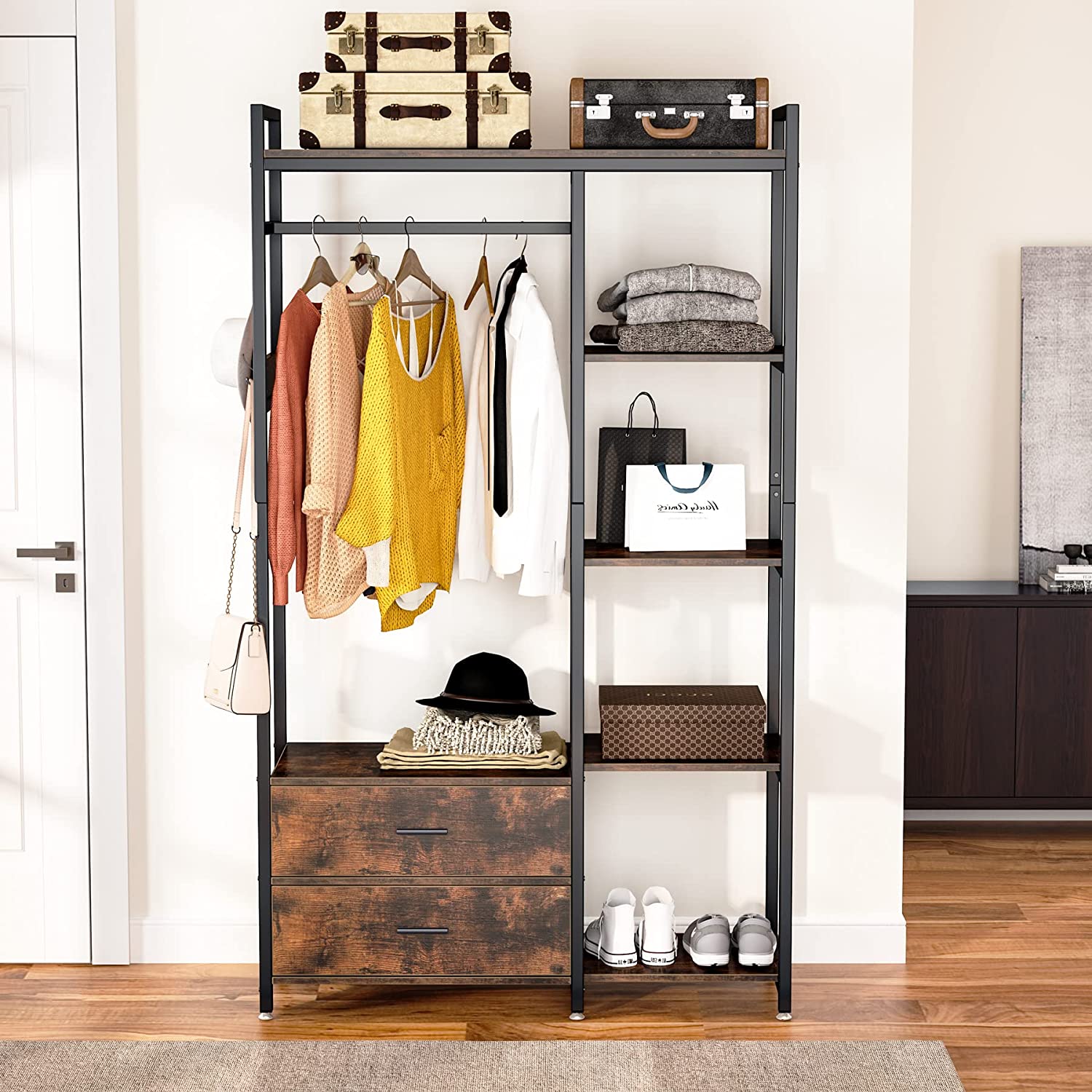 Freestanding Closet Organizer, Garment Rack with 2 Fabric Drawers Tribesigns