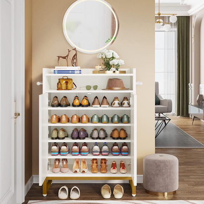 Tribesigns Tribesigns Shoe Cabinet, Freestanding Shoe Organizer with Open Shelves & Hooks