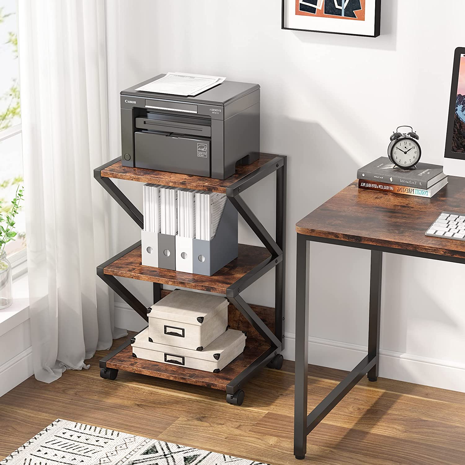 Tribesigns's Spacious wooden top of a printer stand, is perfect for large printers.