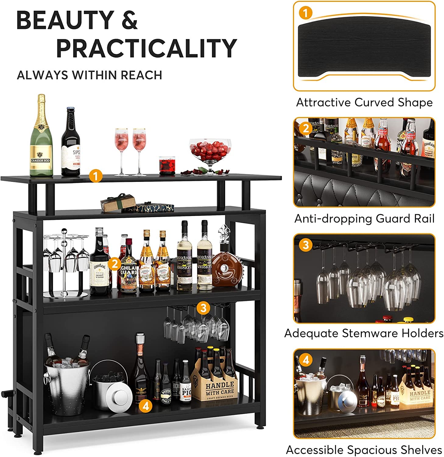 Bar Unit for Liquor, Home Entertainment Bar with Storage and Footrest Tribesigns