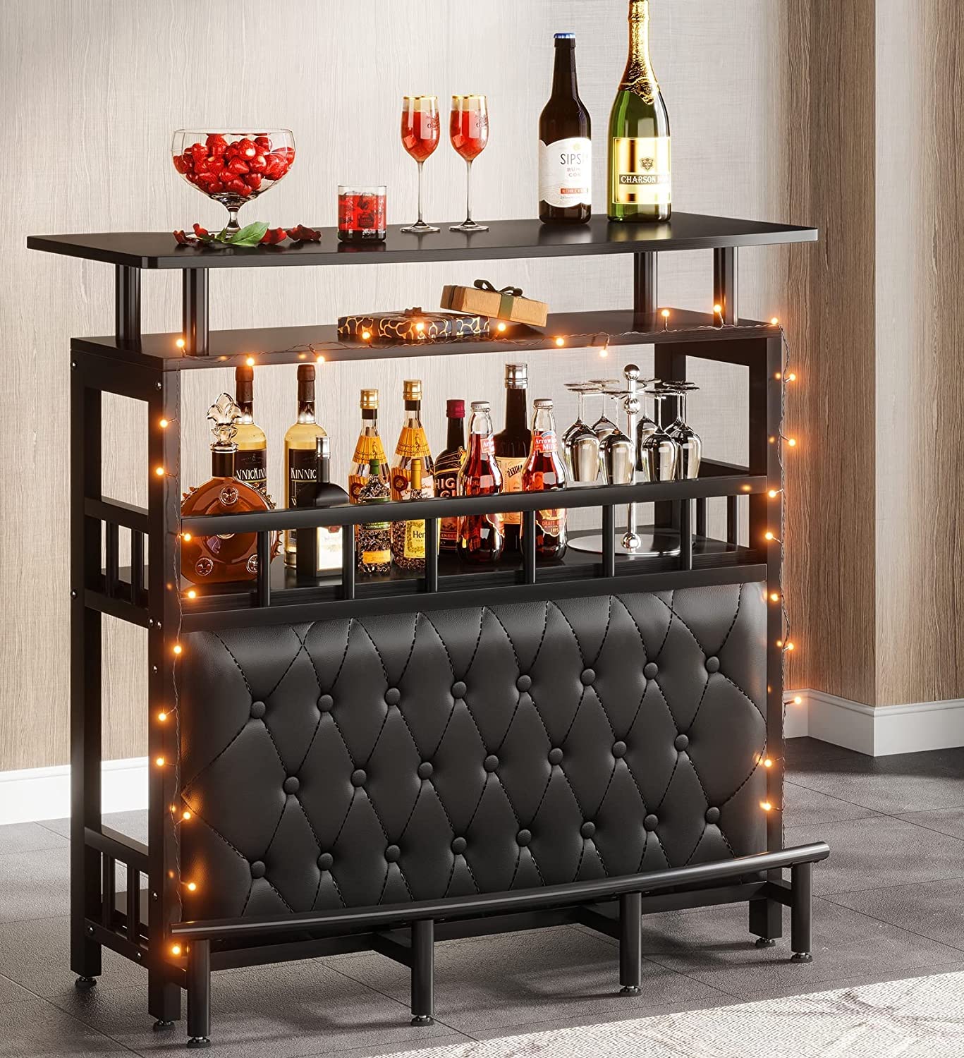 Bar Unit for Liquor, Home Entertainment Bar with Storage and Footrest Tribesigns