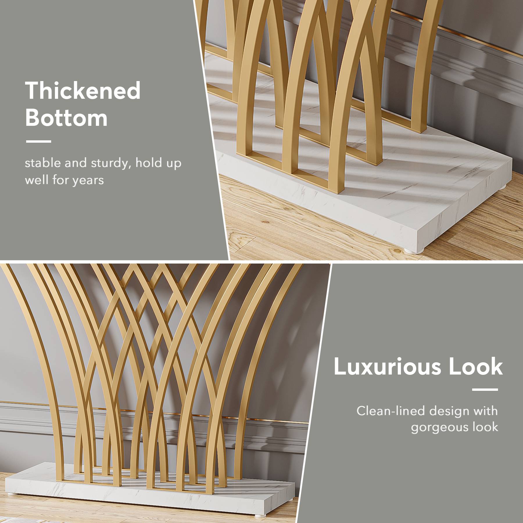 Console Table, 59 " Faux Marble Entryway Table with Geometric Metal Base Tribesigns