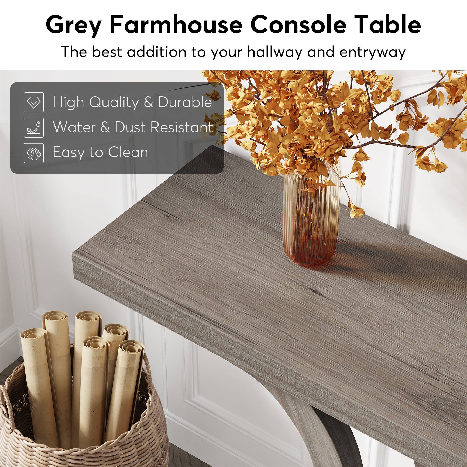 Console Table, 55 Inch Farmhouse Sofa Table Hallway Table Tribesigns