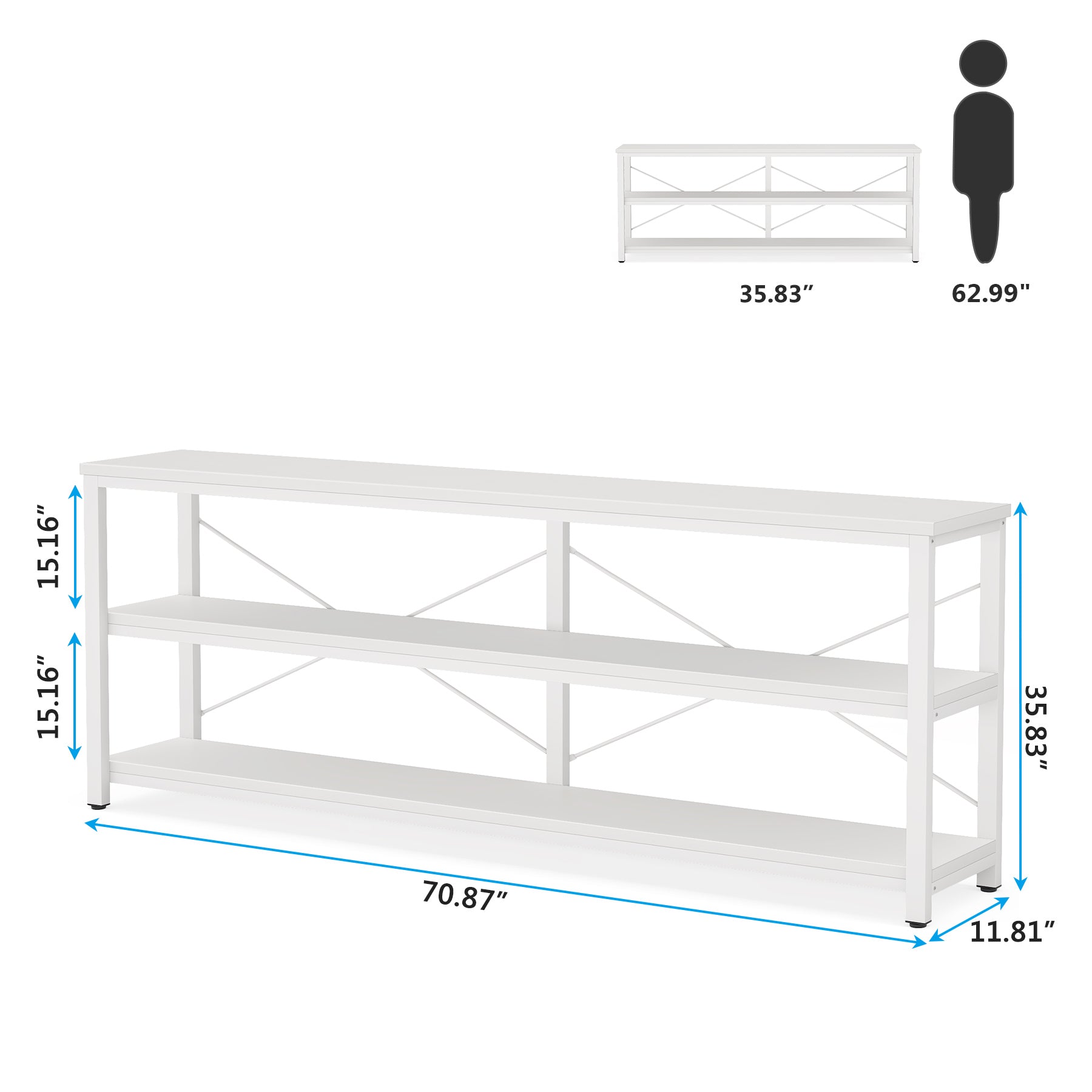 70.9" Console Table, 3-Tier Sofa Table with Metal Frame Tribesigns