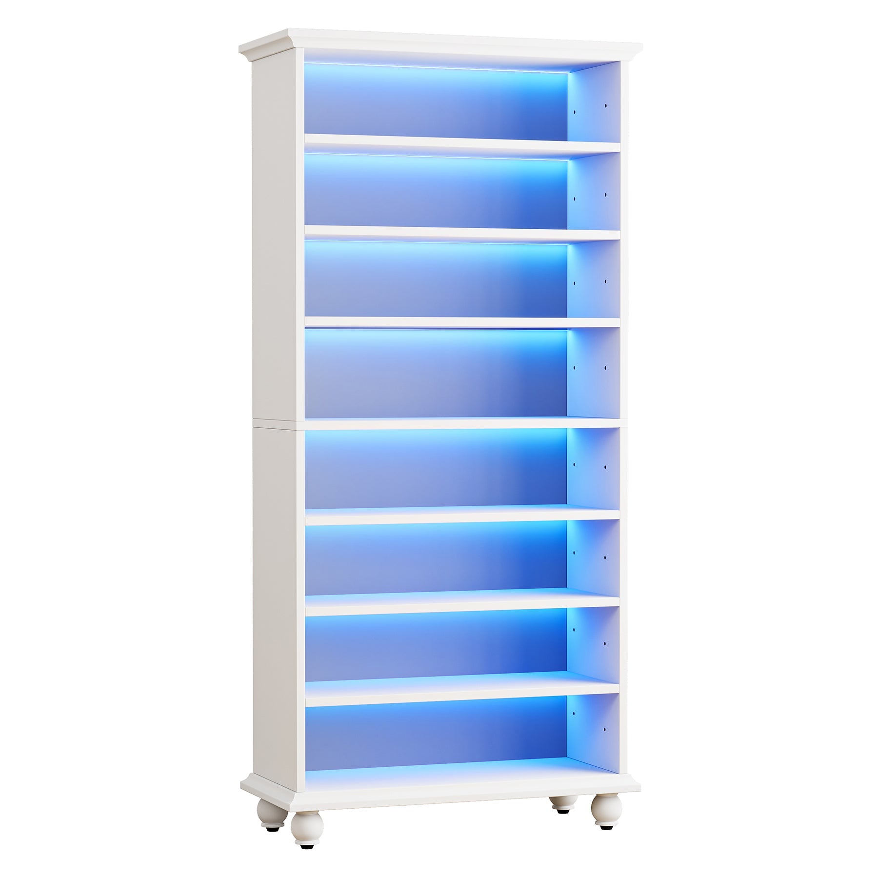 9-Tier Bookcase Wood Bookshelf with LED Lighting & Solid Wood Legs Tribesigns