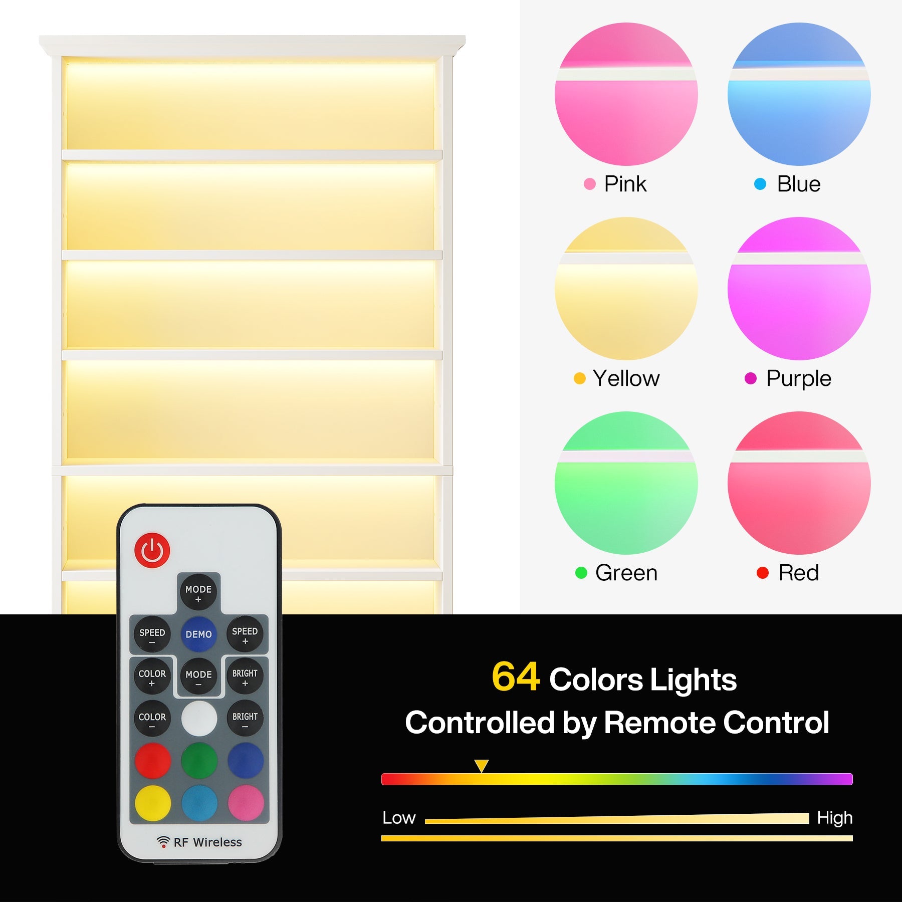 9-Tier Bookcase Wood Bookshelf with LED Lighting & Solid Wood Legs Tribesigns