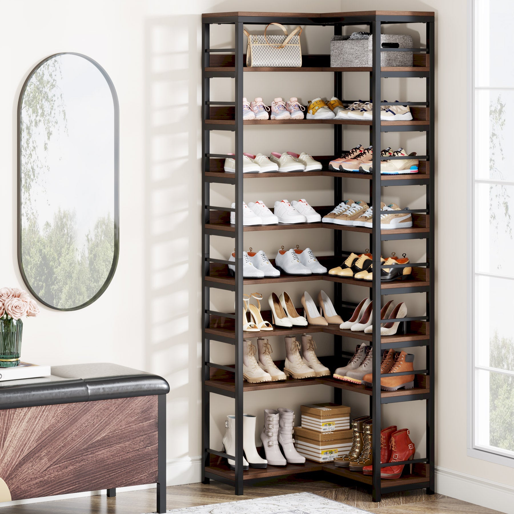 9-Tier Corner Shoe Rack, Freestanding Shoe Storage Shelf Tribesigns