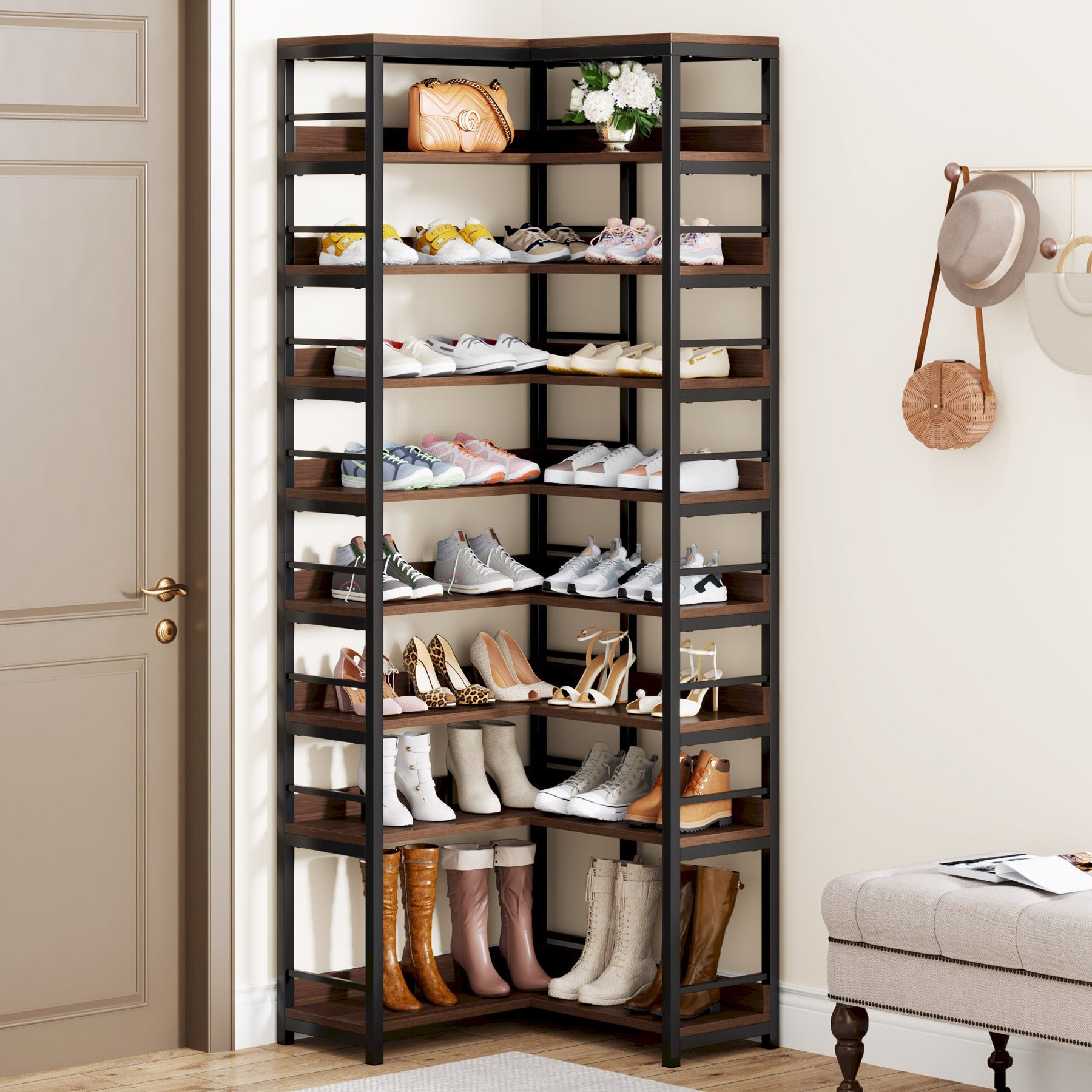9-Tier Corner Shoe Rack, Freestanding Shoe Storage Shelf Tribesigns