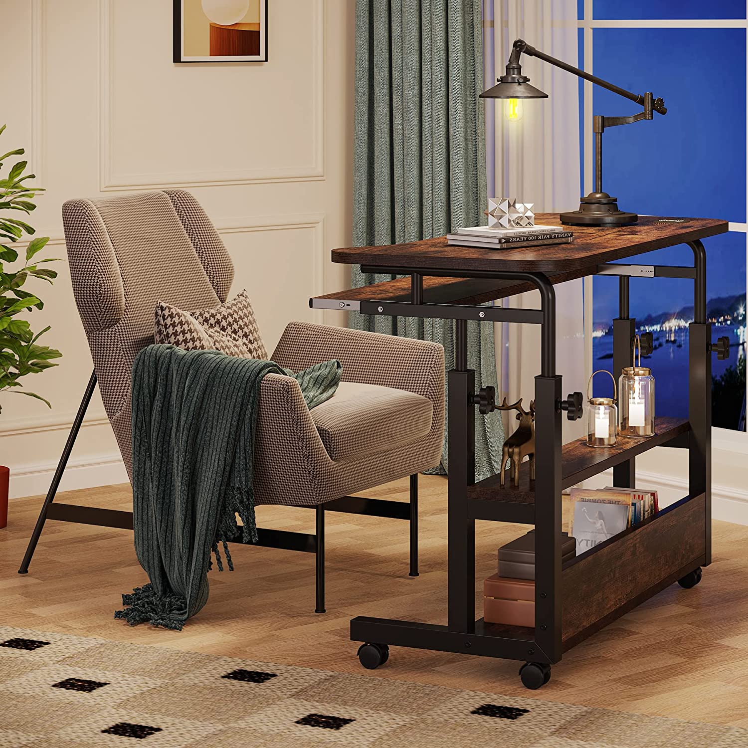 Tribesigns Height Adjustable Desk, Mobile Portable Desk with Wireless Charging Station Tribesigns