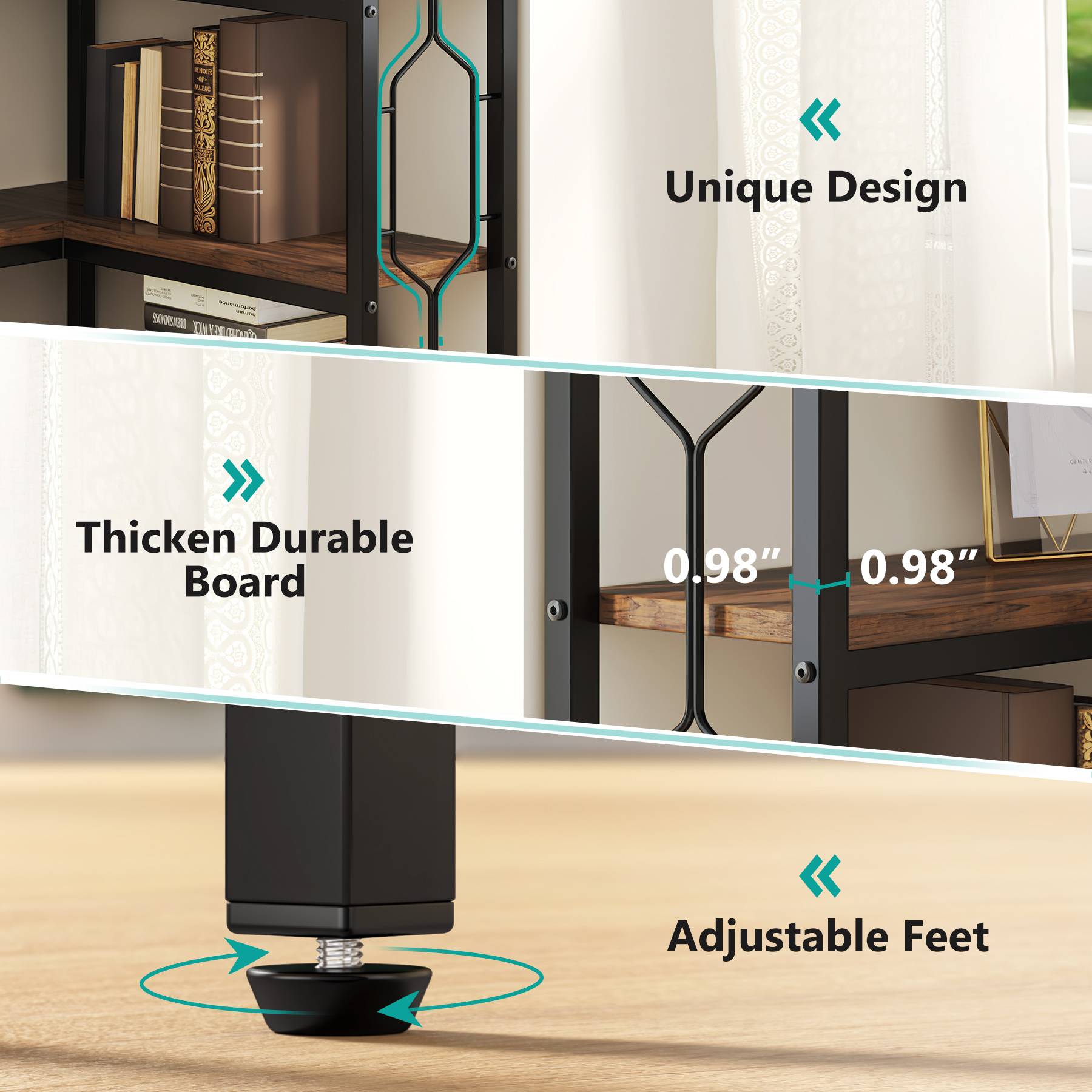 Corner Bookshelf, 7-Tier Industrial Corner Etagere Bookcase Tribesigns