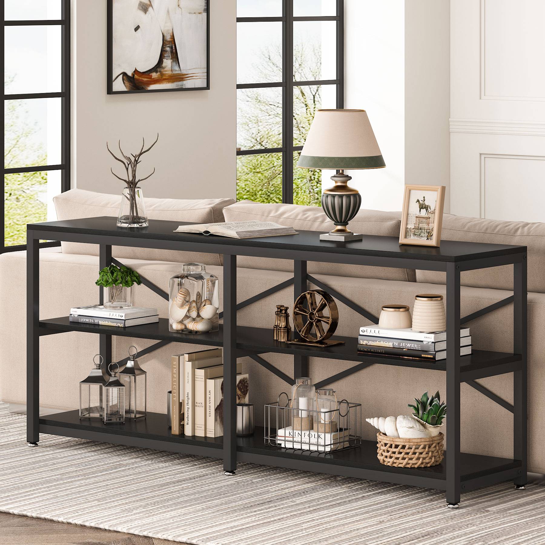 Console Table, 70.9 inch Long Sofa Table with Storage Shelves Tribesigns