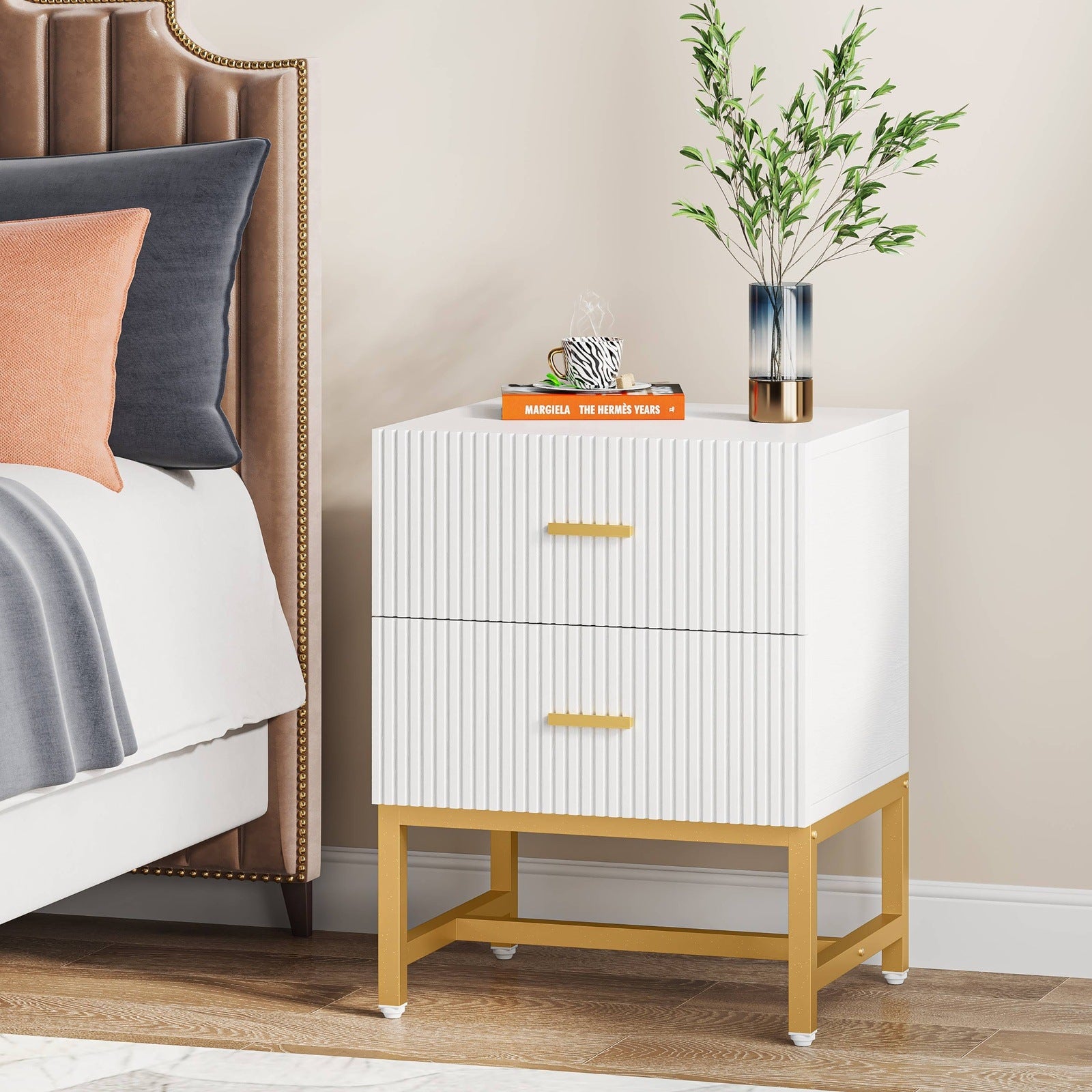 modern bedside dresser 2-Drawer Nightstand, Modern Bedside End Table with Storage