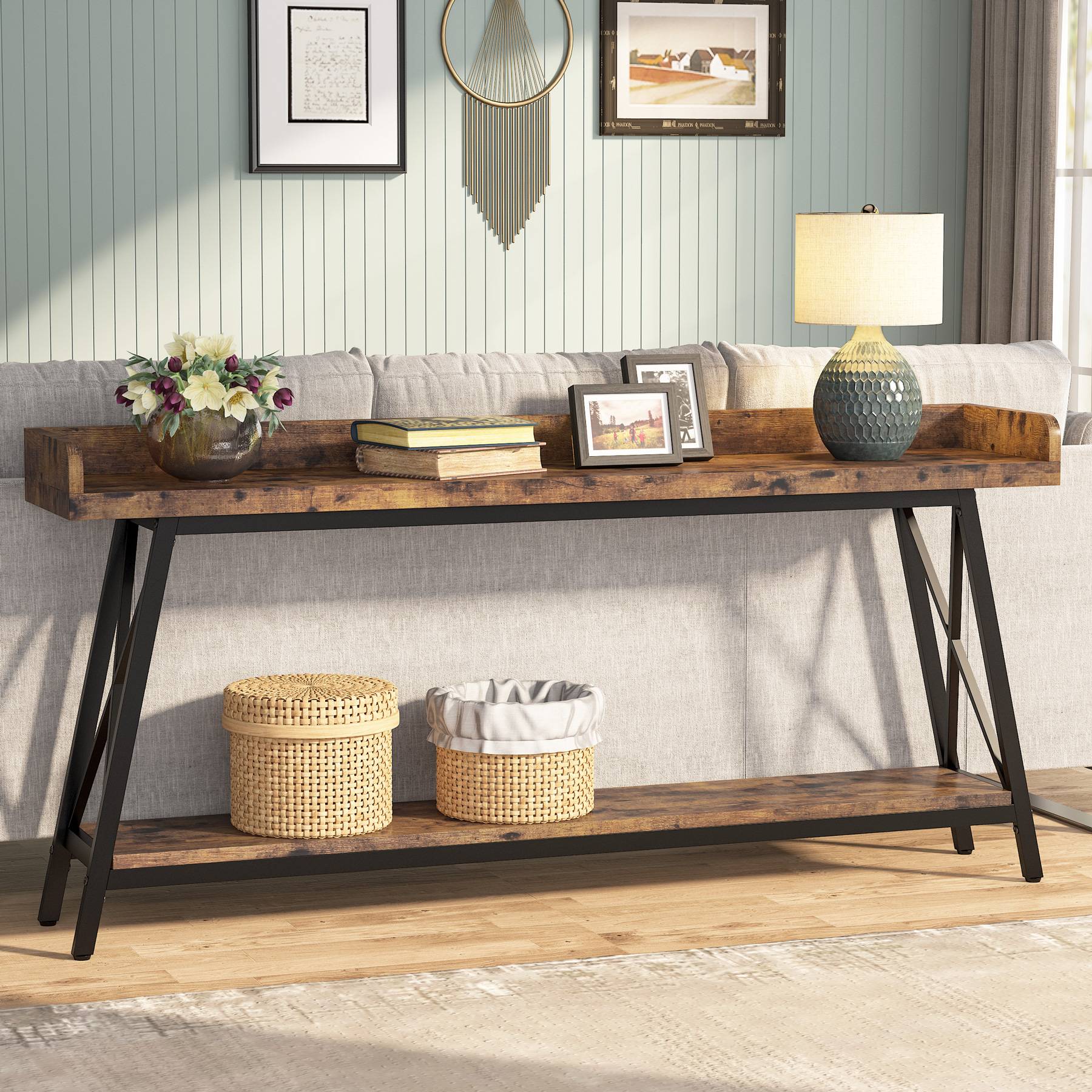 Tribesigns Rustic Console Table, 2-Tier Narrow Long Sofa Table