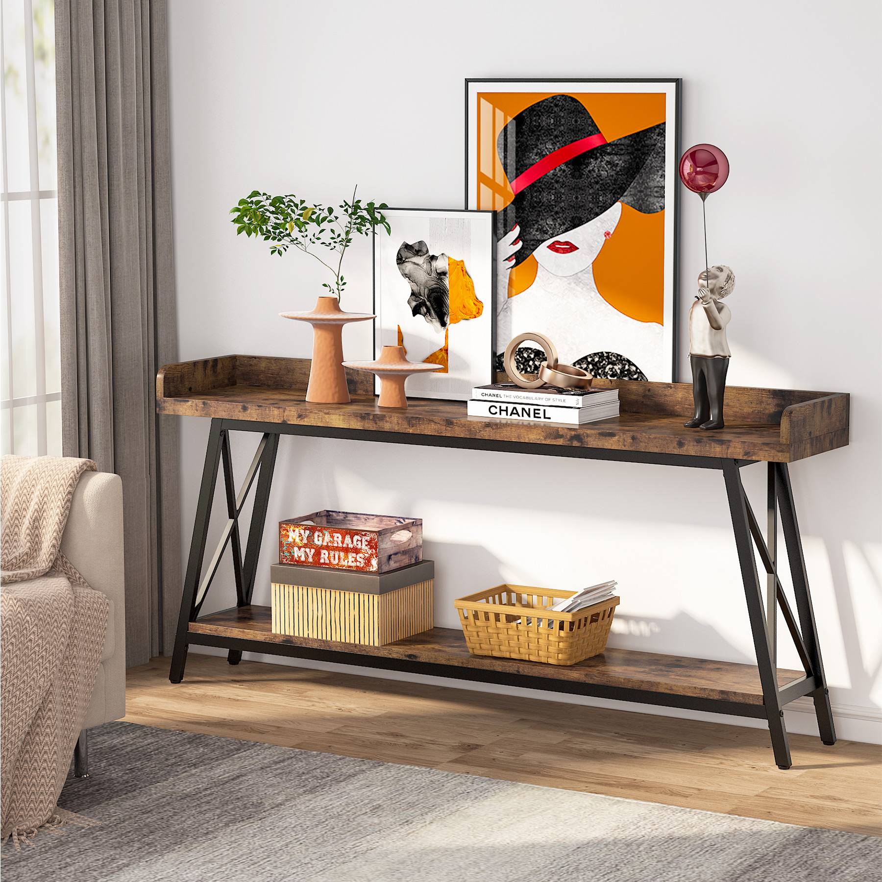 Console Table, 2-Tier Narrow Sofa Table Behind Couch Entryway Table Tribesigns