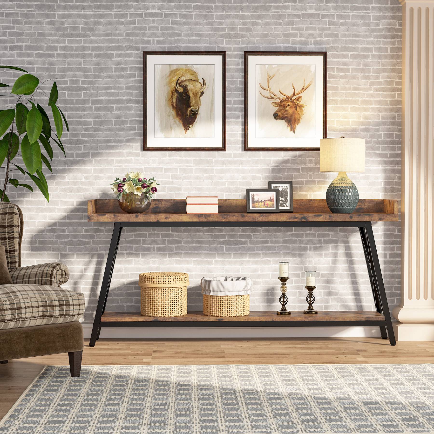 Console Table, 2-Tier Narrow Sofa Table Behind Couch Entryway Table Tribesigns