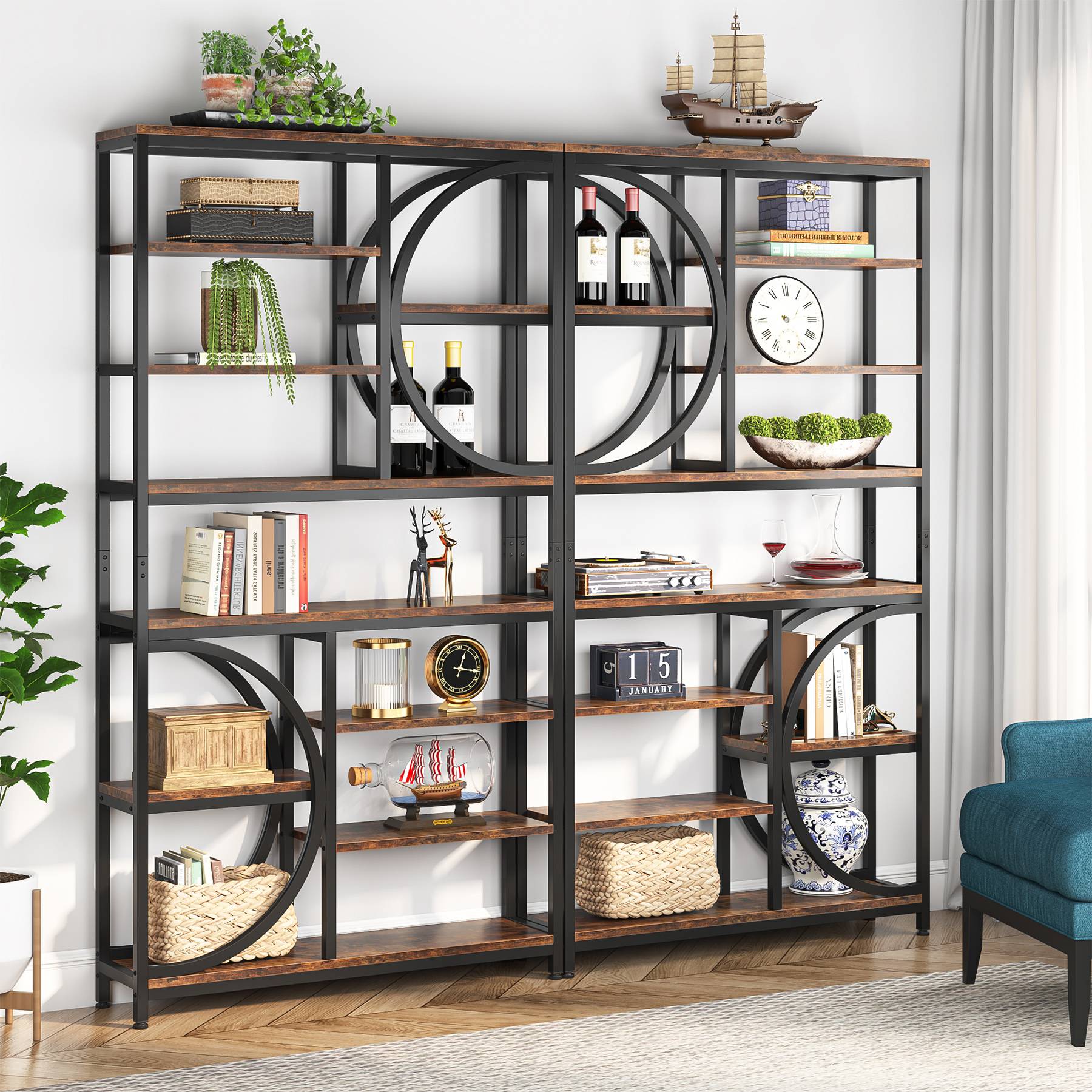 Tribesigns Bookshelf, Industrial 8-Tier Etagere Bookcases Open Display Shelves Tribesigns