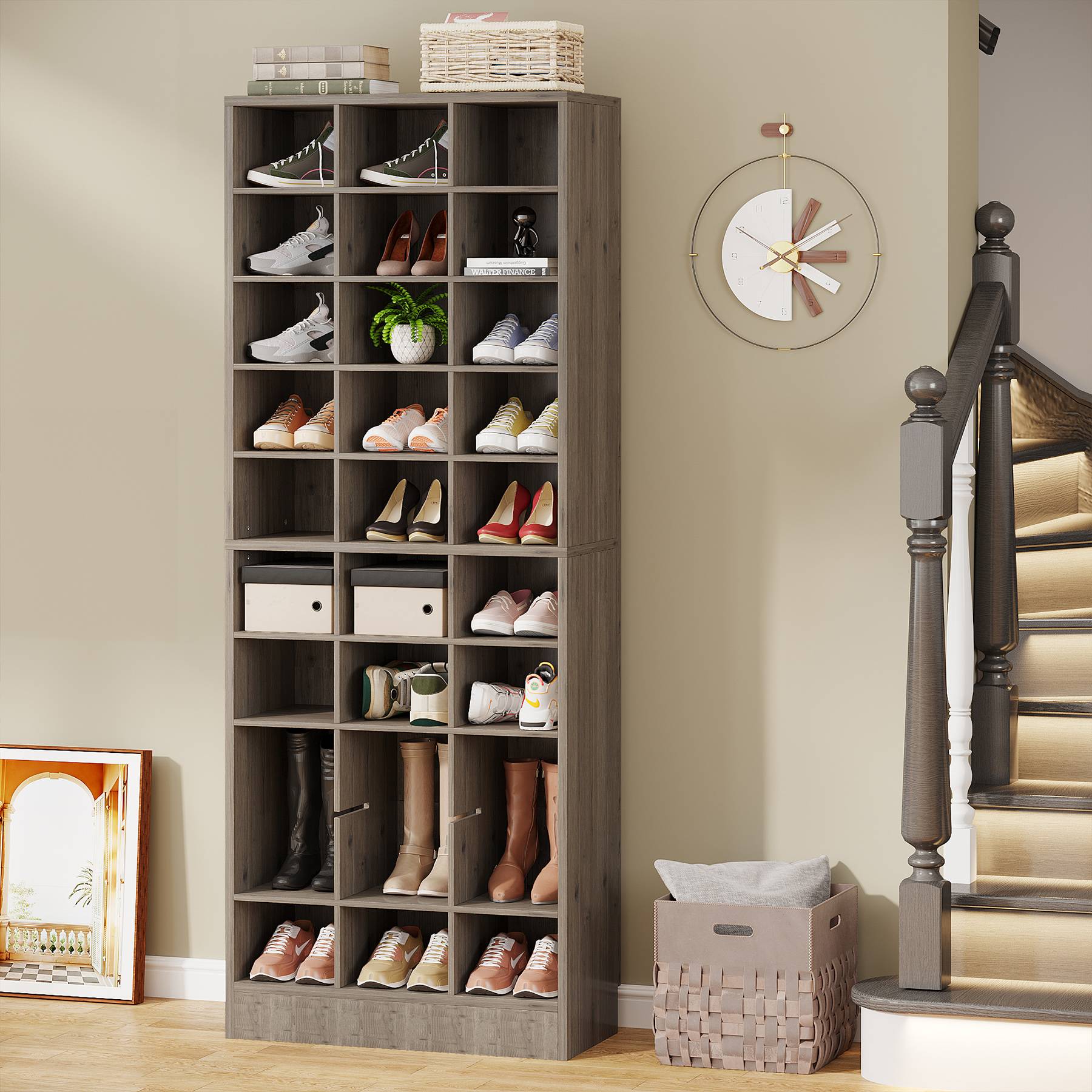 10-Tier Shoe Cabinet, Wooden Shoe Storage Rack with 30 Cubbies Tribesigns