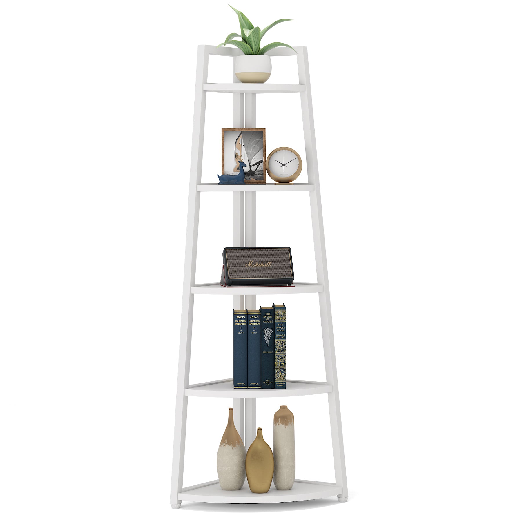 Tribesigns Corner Shelf, 5 Tier Corner Storage Rack Ladder Bookcase Tribesigns