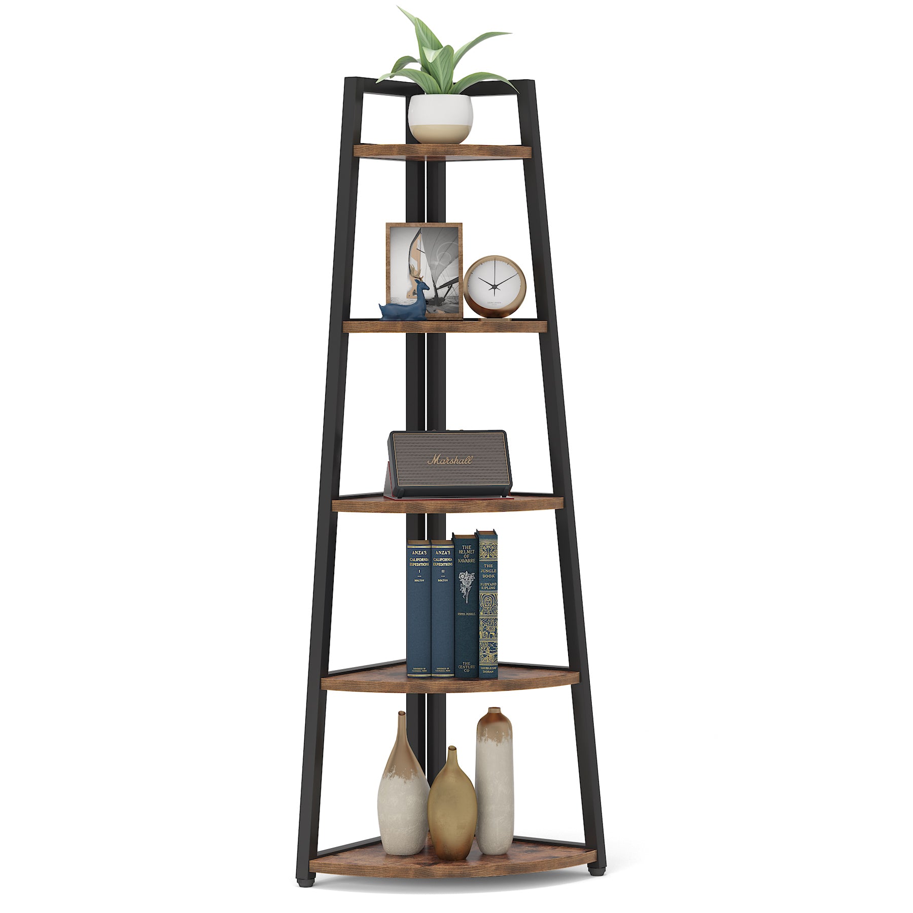 Tribesigns Corner Shelf, 5 Tier Corner Storage Rack Ladder Bookcase Tribesigns