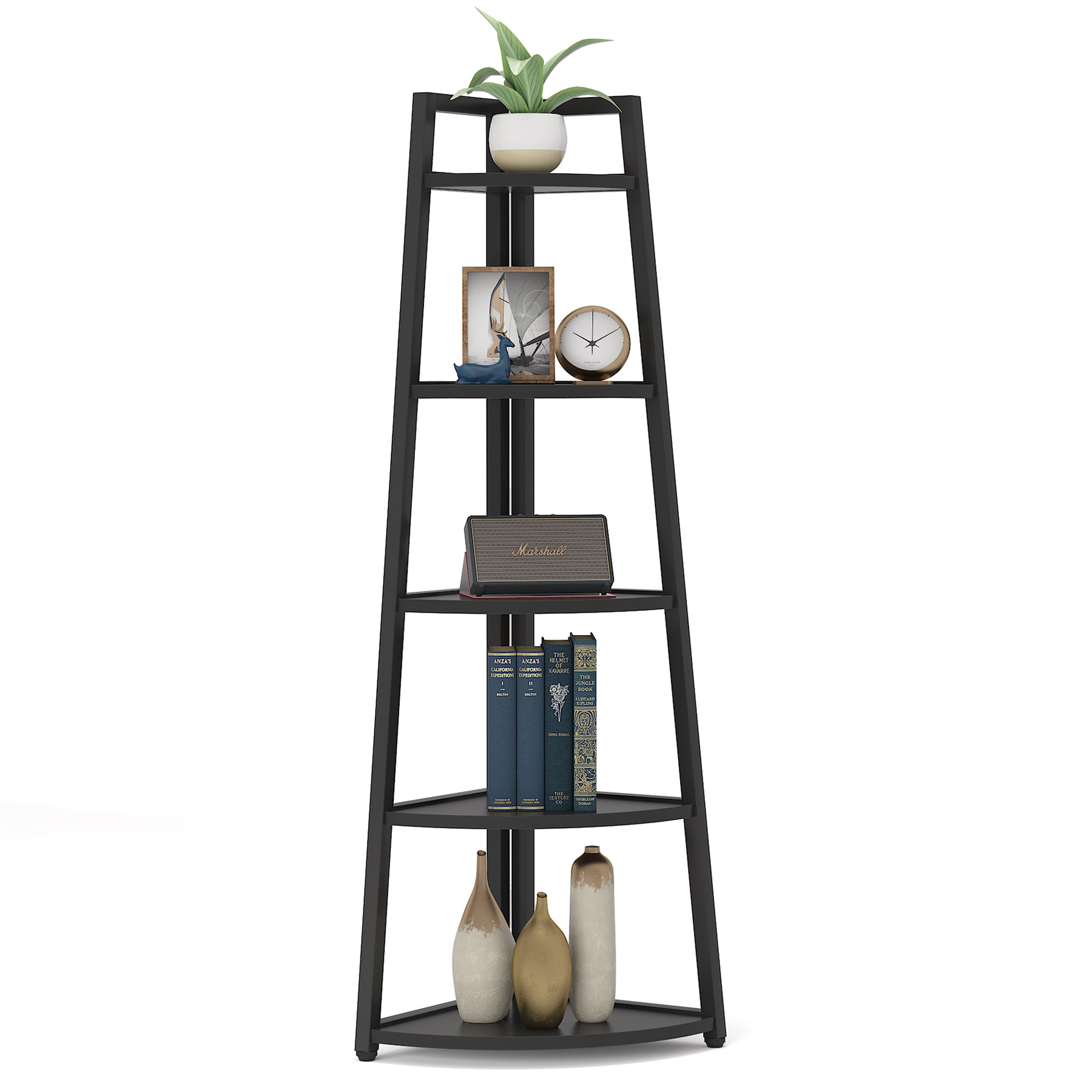 Tribesigns Corner Shelf, 5 Tier Corner Storage Rack Ladder Bookcase Tribesigns