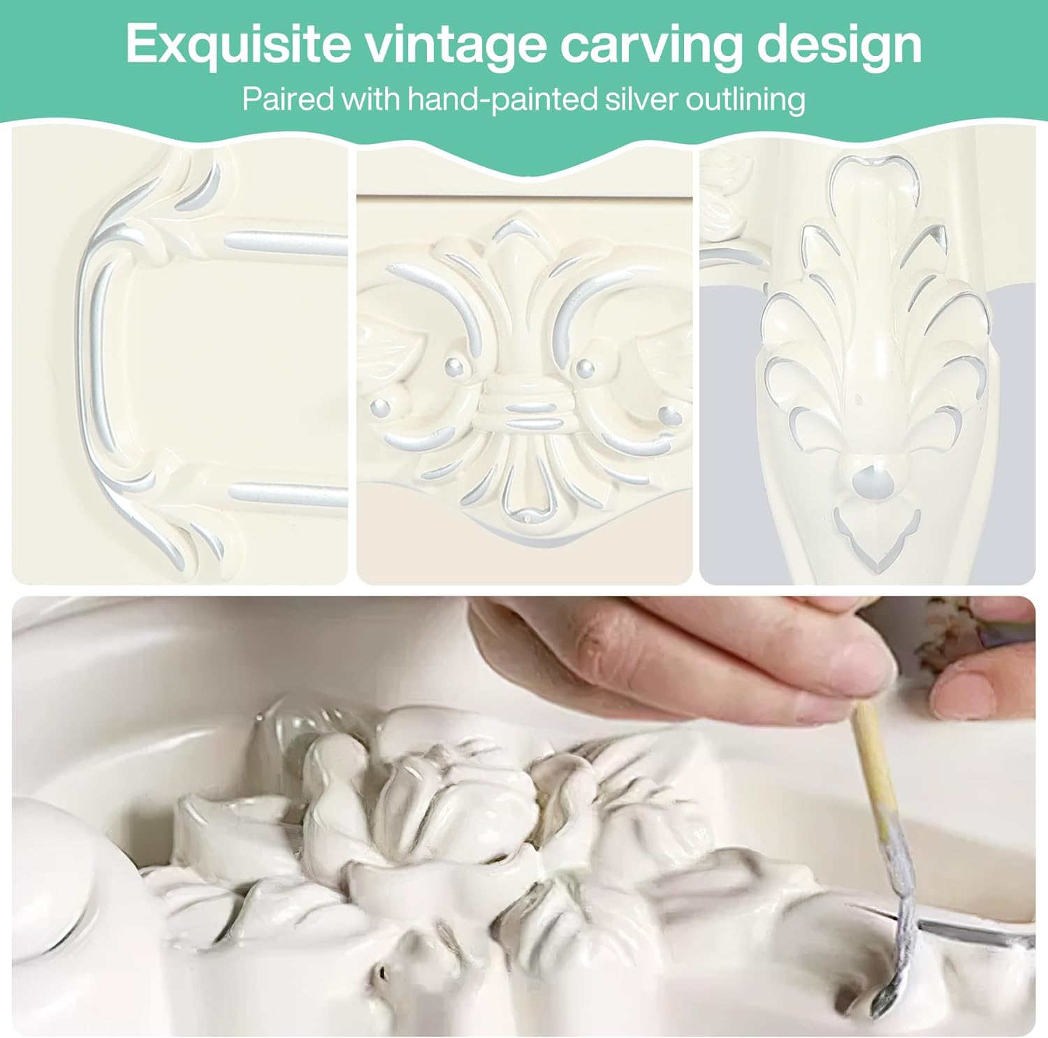 Carved Nightstand, White Bedside Table End Table with 2 Drawers Tribesigns