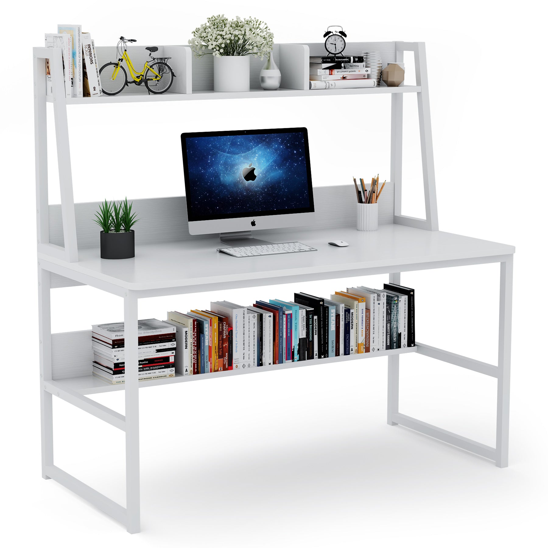 Tribesigns Computer Desk, Heavy Duty Writing Desk with Hutch & Bookshelf Tribesigns