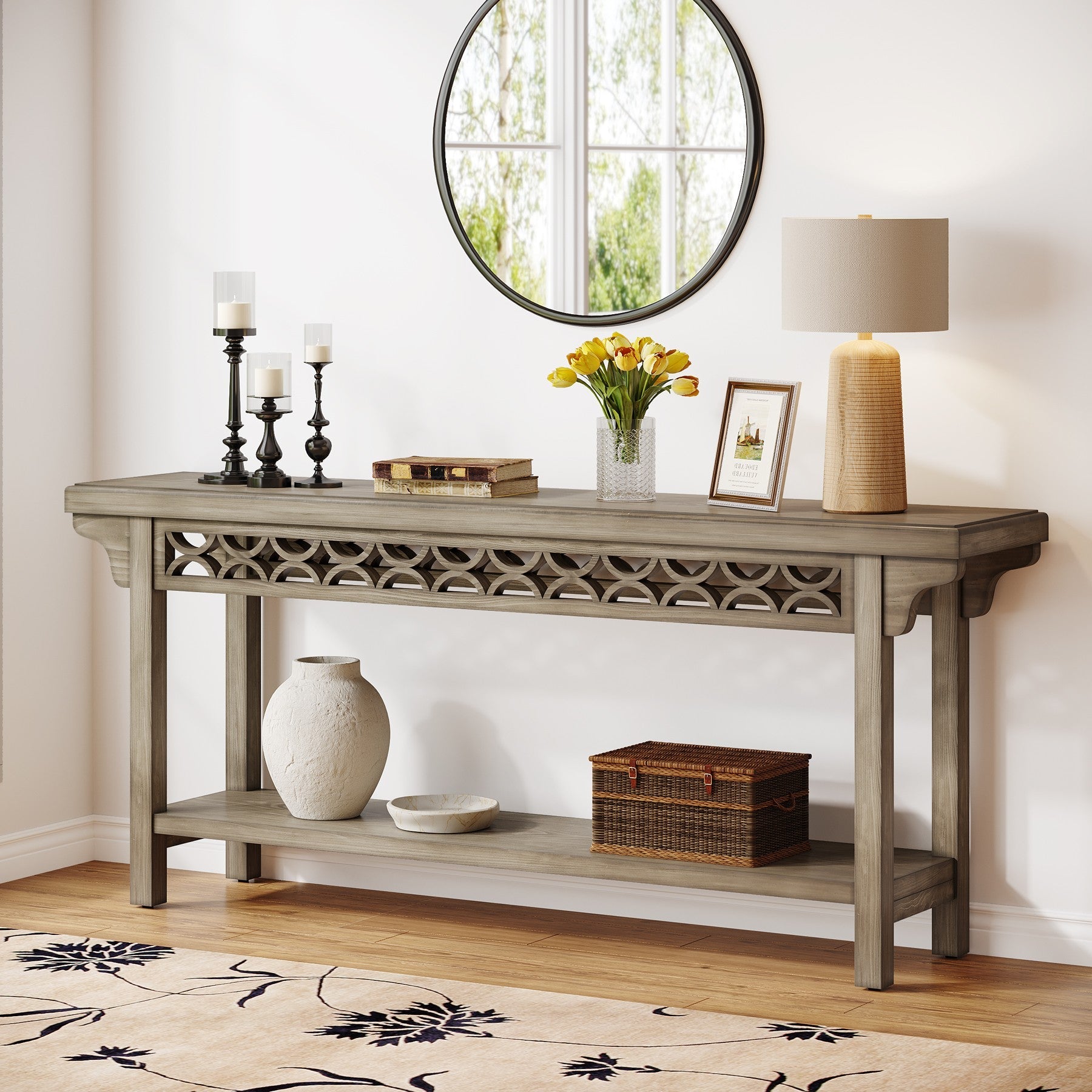Farmhouse Console Table, 70.8" Narrow Wood Sofa Table with Storage Tribesigns
