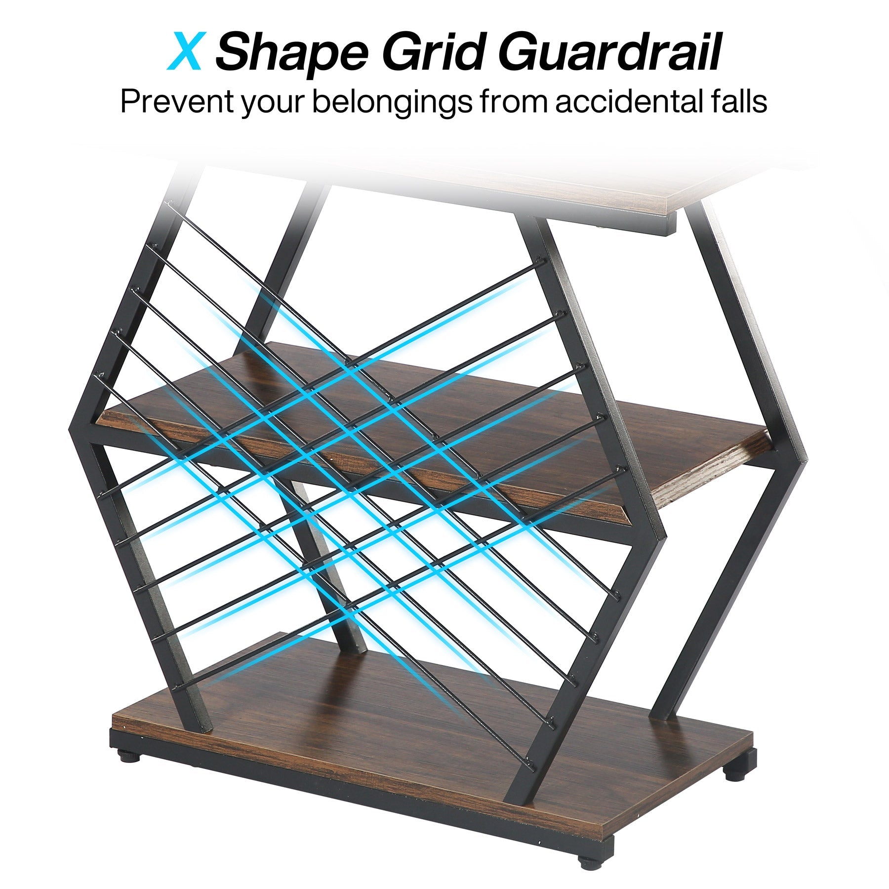 Industrial End Table Side Table with 3 Storage Shelves & Metal Frame Tribesigns