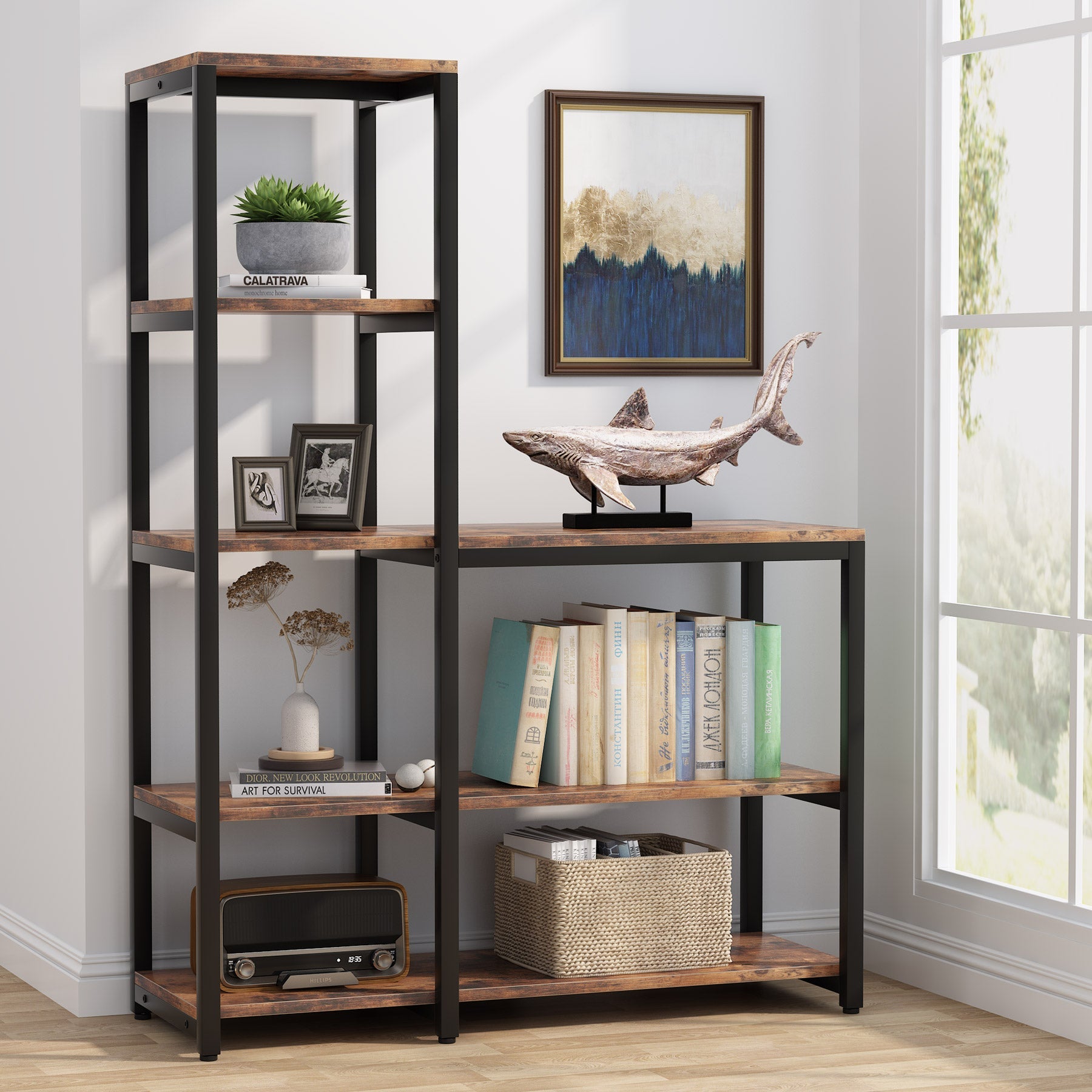 Ladder Bookshelf, 5-Tier Etagere Bookcase Display Rack for Home Office Tribesigns