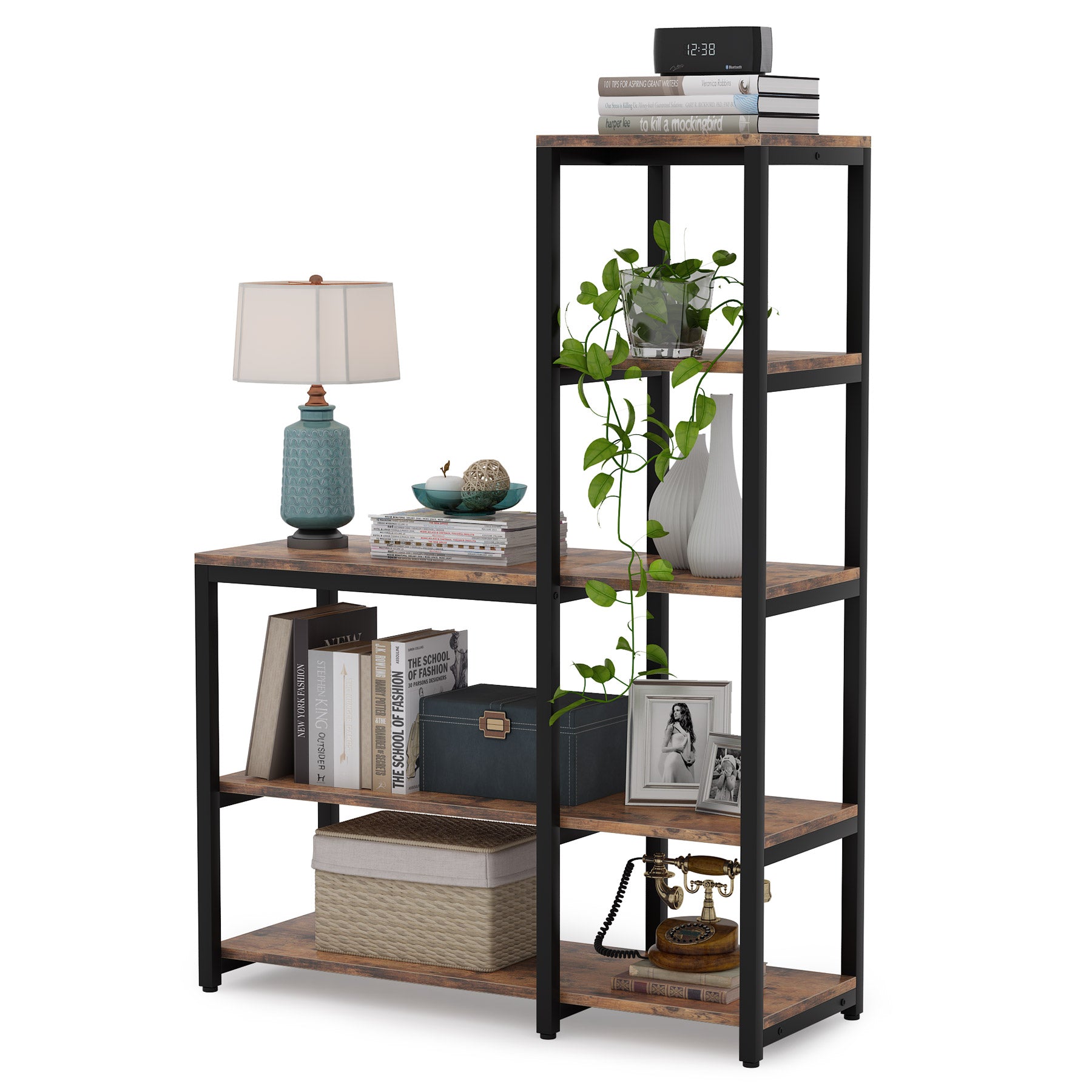 Ladder Bookshelf, 5-Tier Etagere Bookcase Display Rack for Home Office Tribesigns