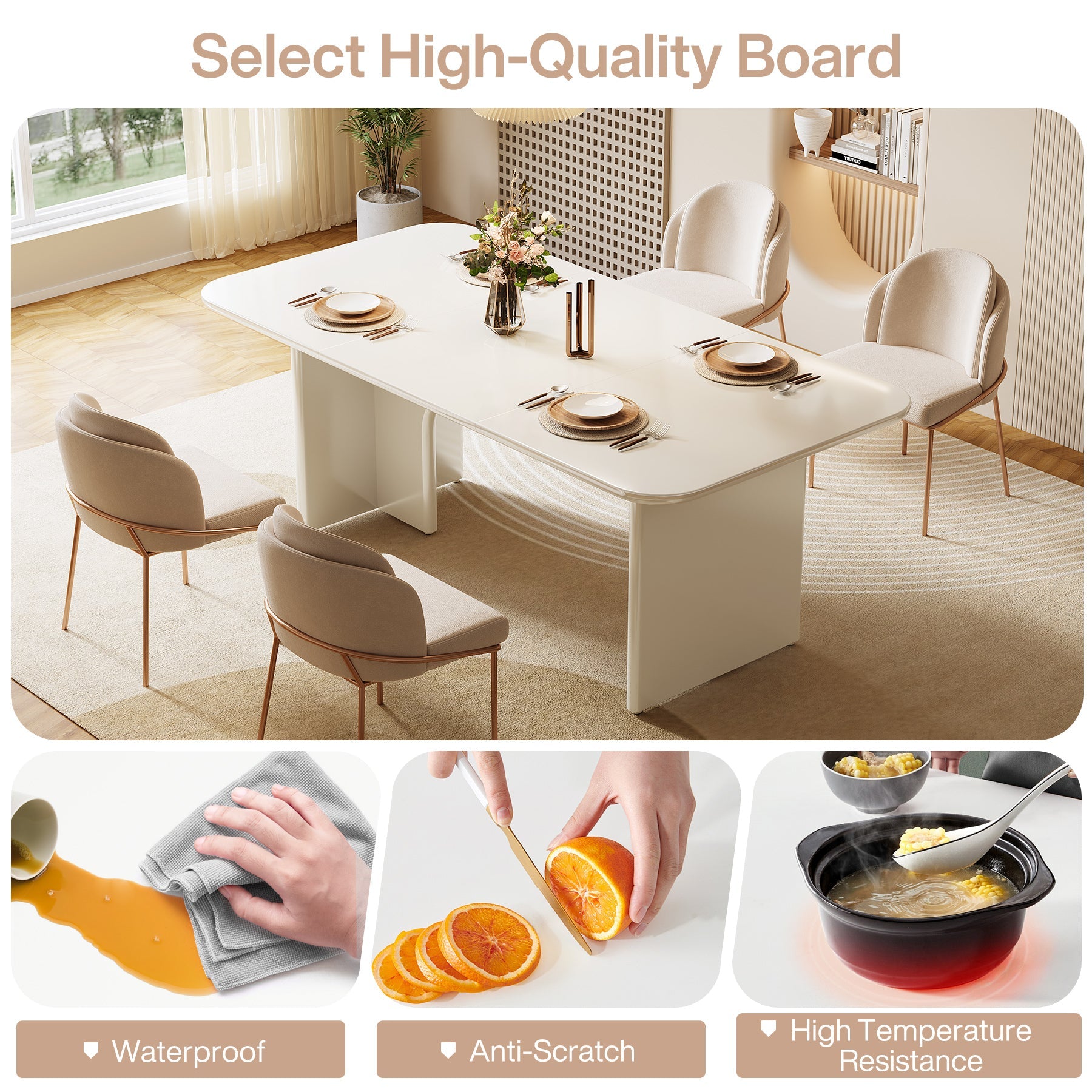 Modern Dining Table, 63" Large Rectangle Kitchen Table for 4-6 People Tribesigns