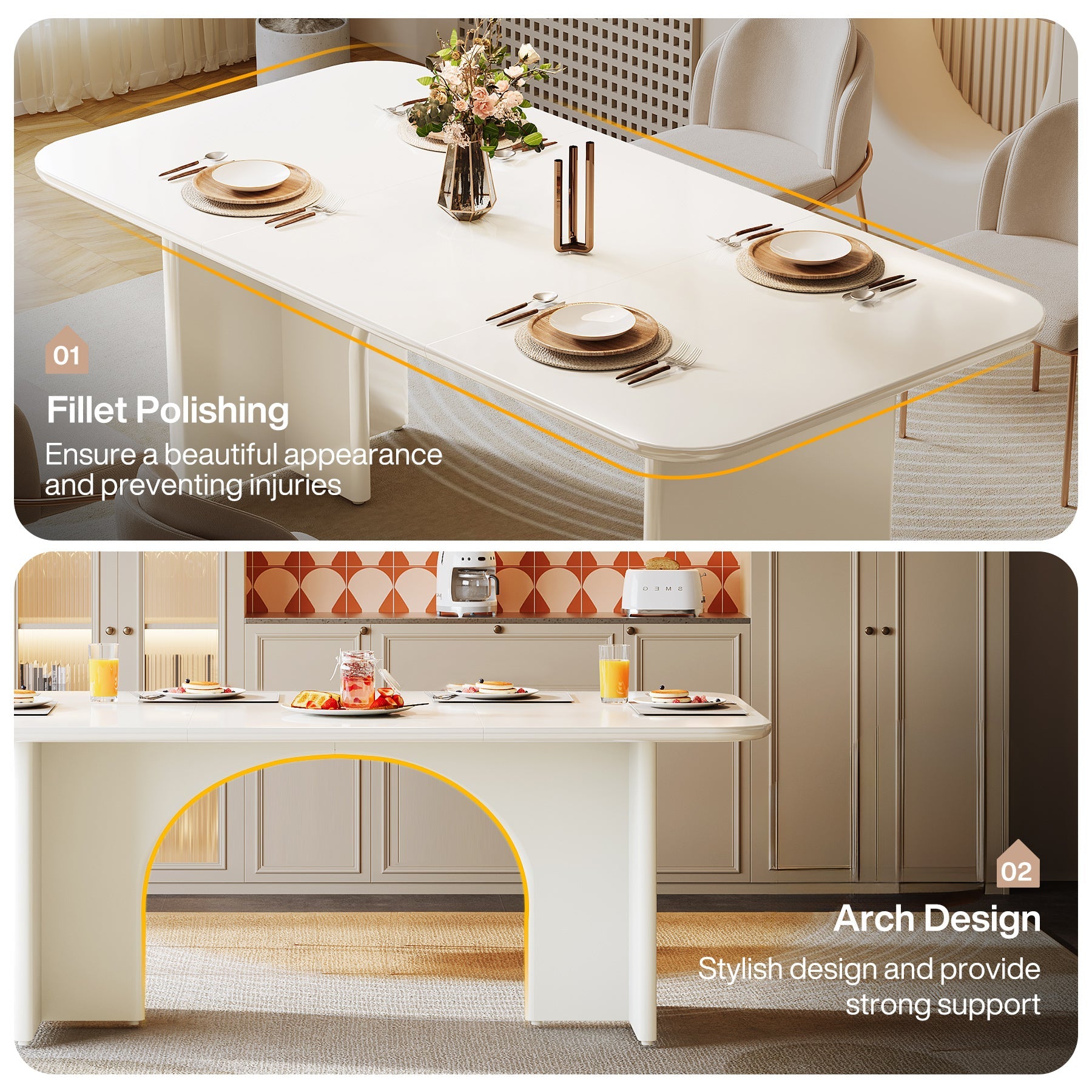 Modern Dining Table, 63" Large Rectangle Kitchen Table for 4-6 People Tribesigns