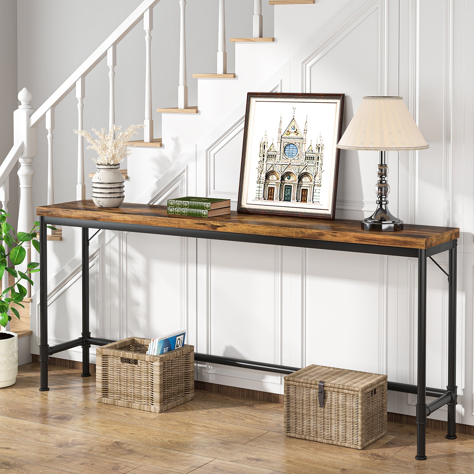 Narrow Console Table, 70.9" Extra Long Sofa Table Industrial Hallway Table Tribesigns